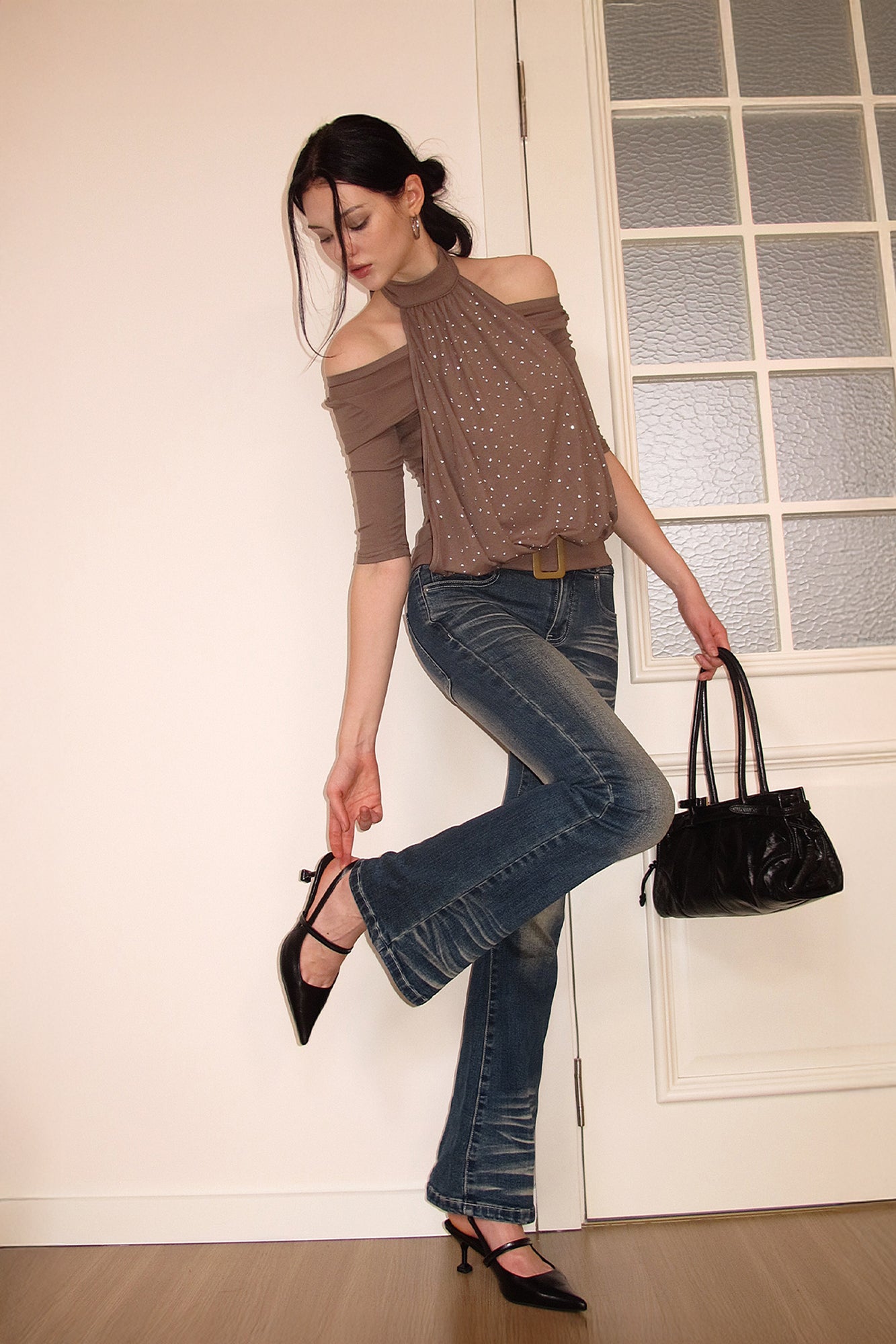 AE30 SAINT Diamond Layered Cut-Out Shoulder Tee