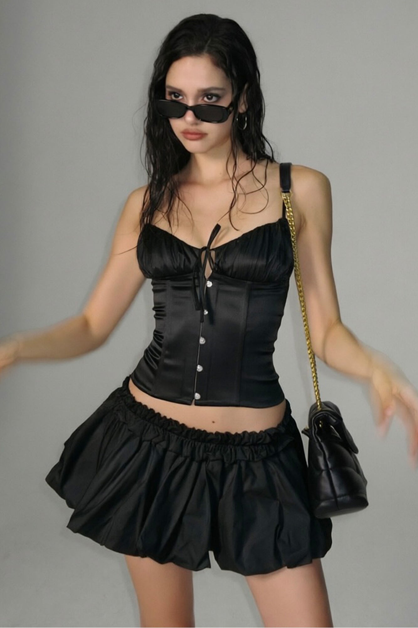 AE30 SAINT Ruched Tie-Front Corset Cami Top