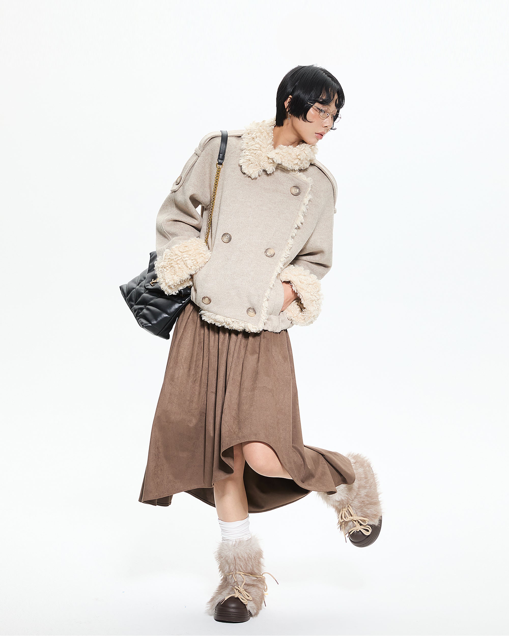 AE30 SAINT Sherpa Lining Double-Breasted Wool-Blend Coat