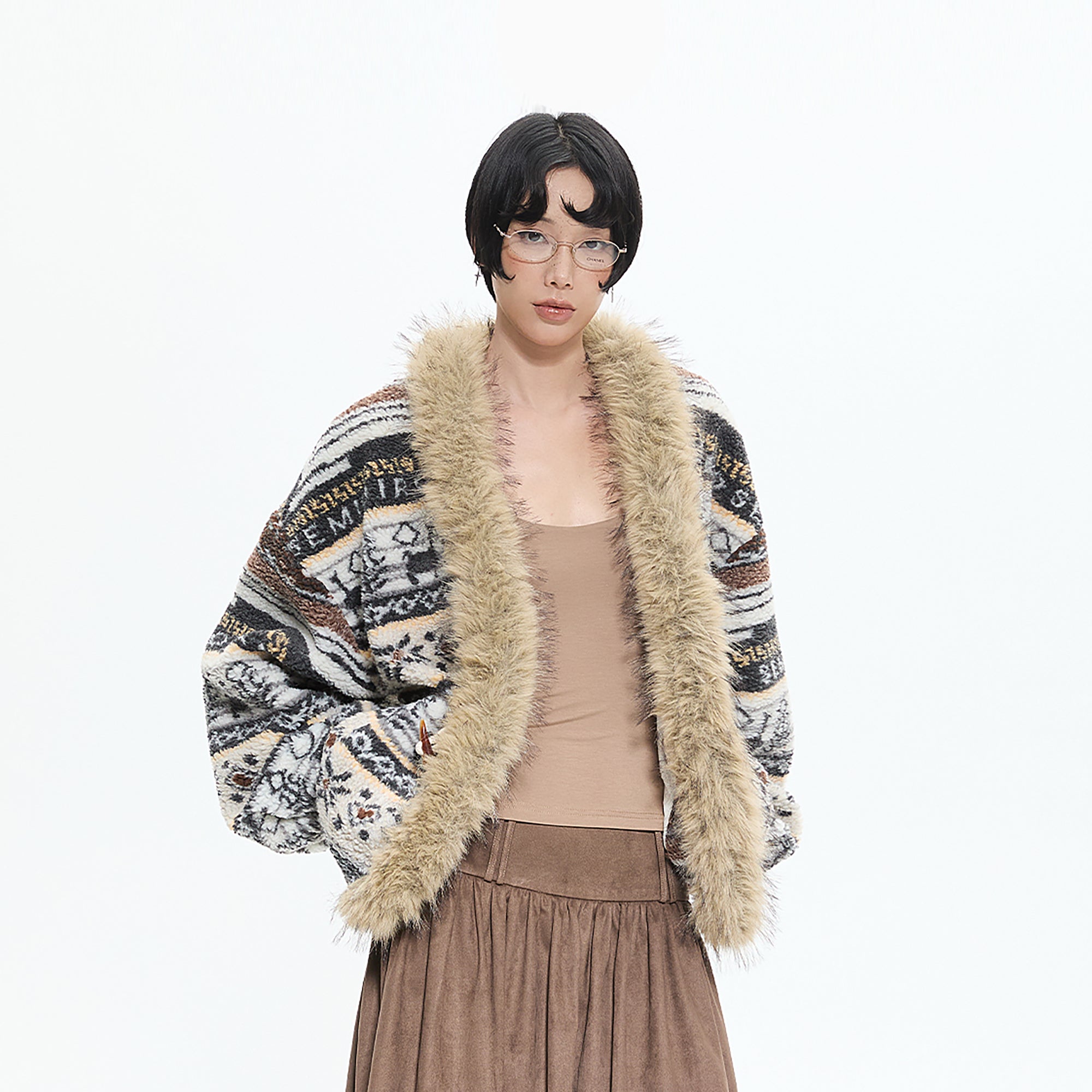 AE30 SAINT Toggle Clasps Fair Isle Sherpa Coat