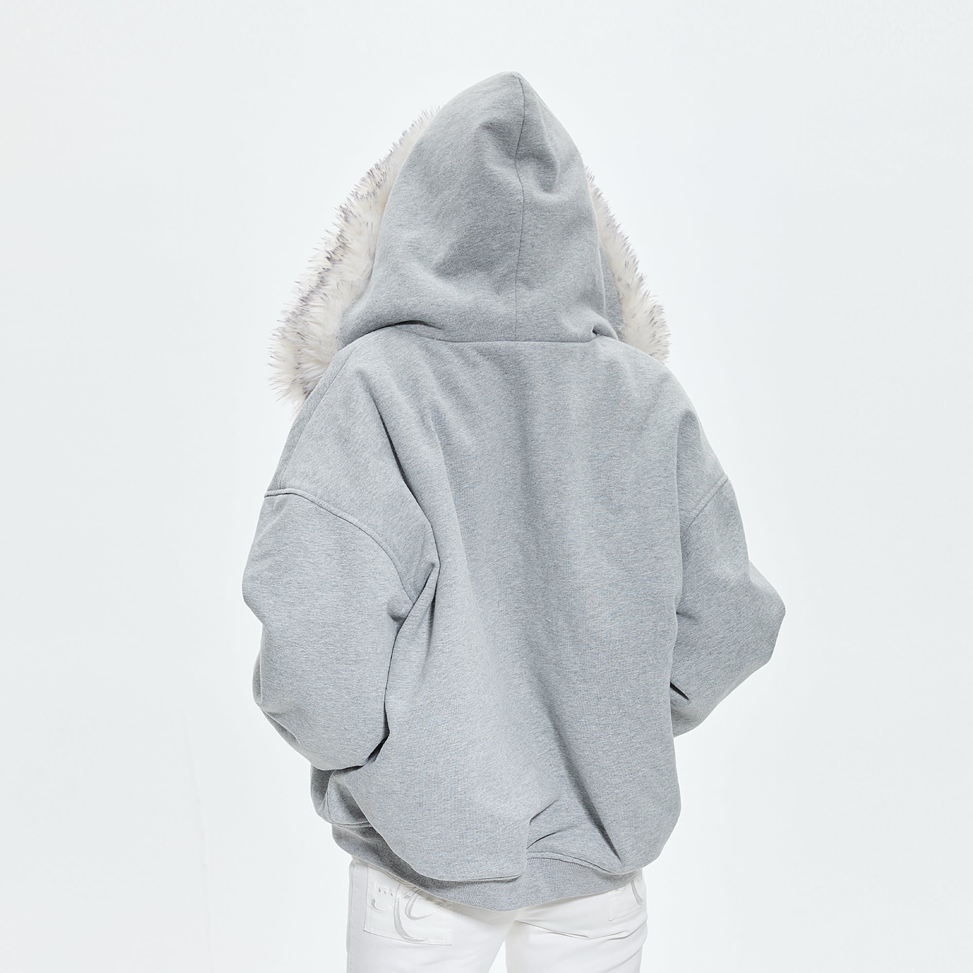 AE30 SAINT Faux Fur Trim Oversized Fleece Hoodie