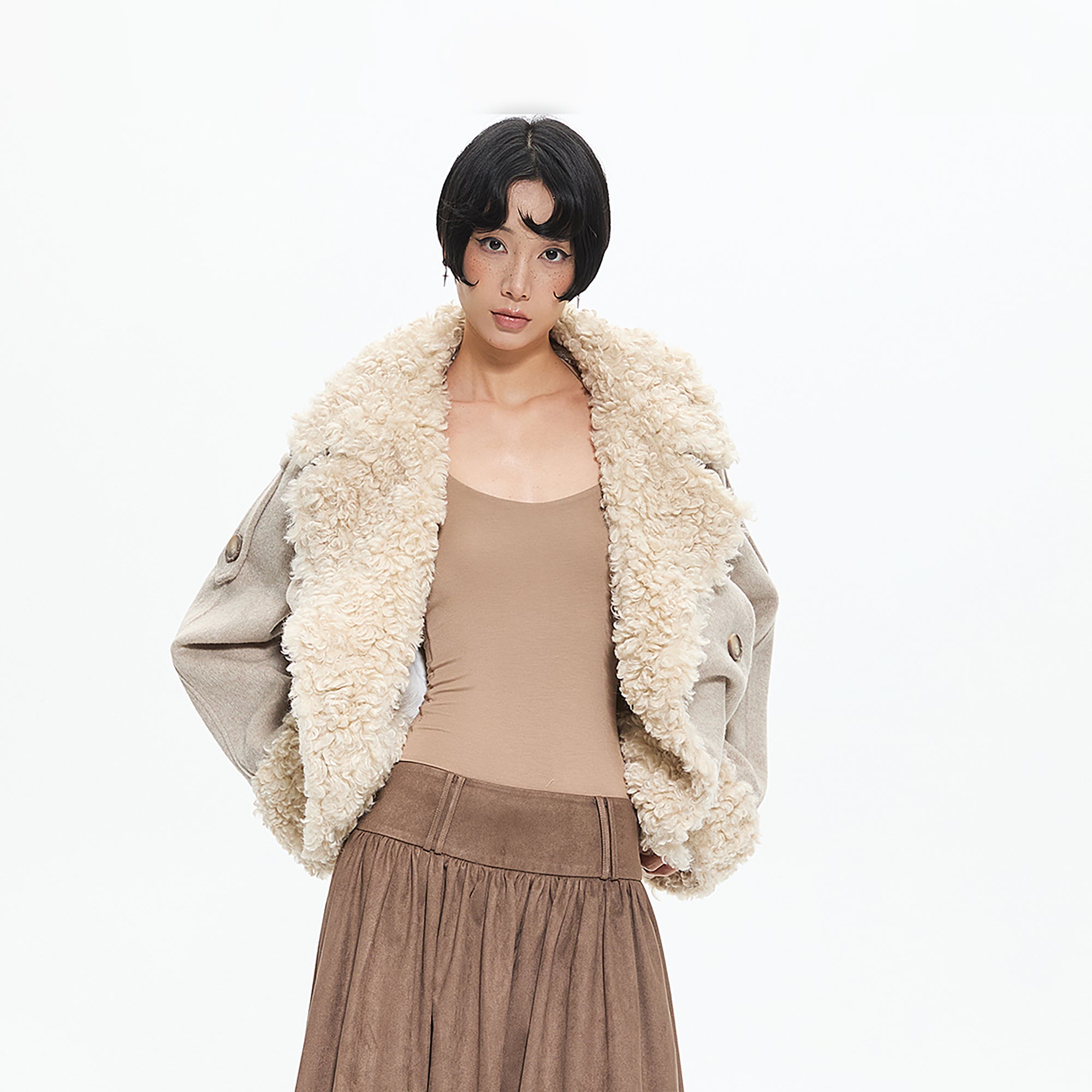 AE30 SAINT Sherpa Lining Double-Breasted Wool-Blend Coat