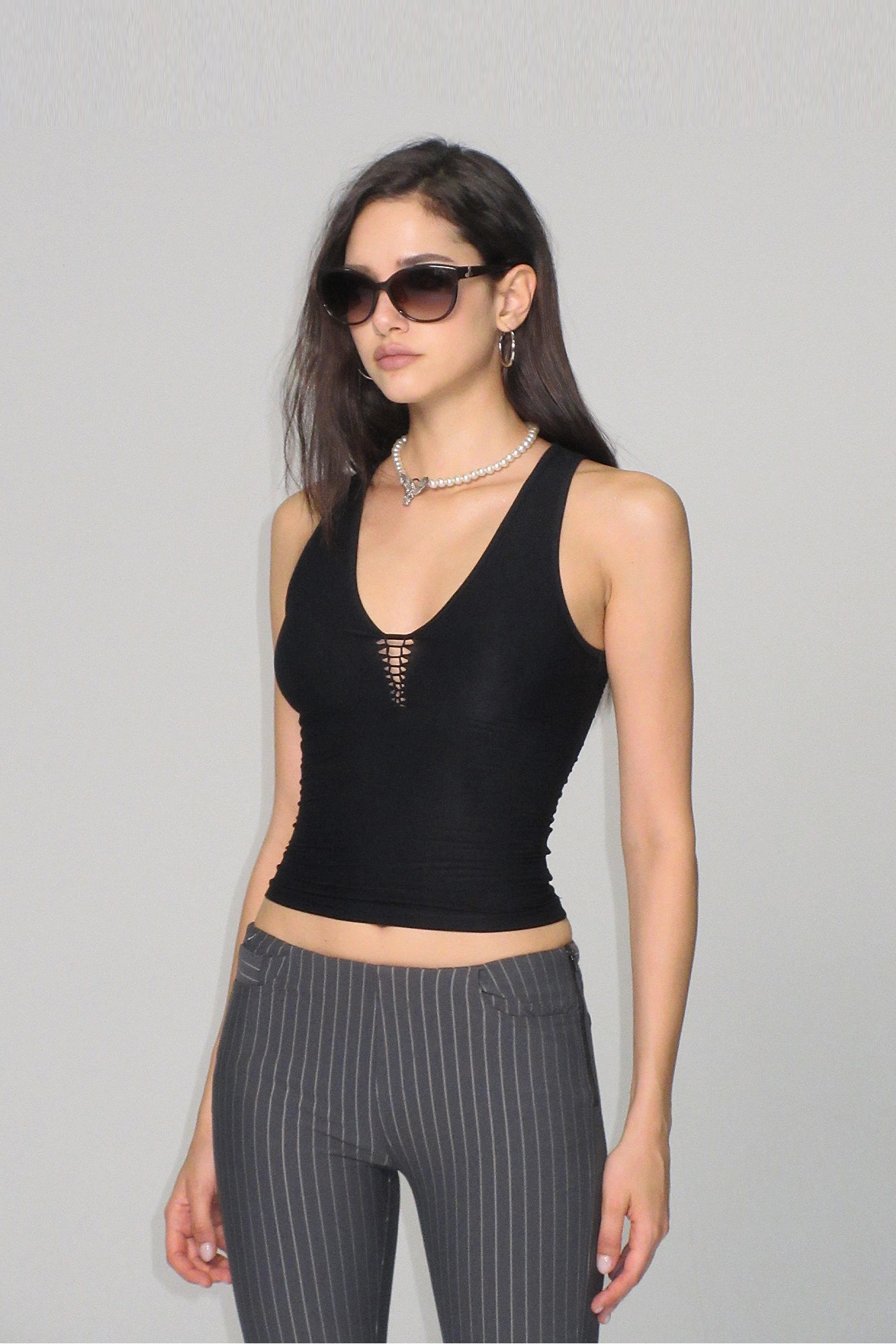 AE30 SAINT Lattice Cut-Out Plunge Tank Top