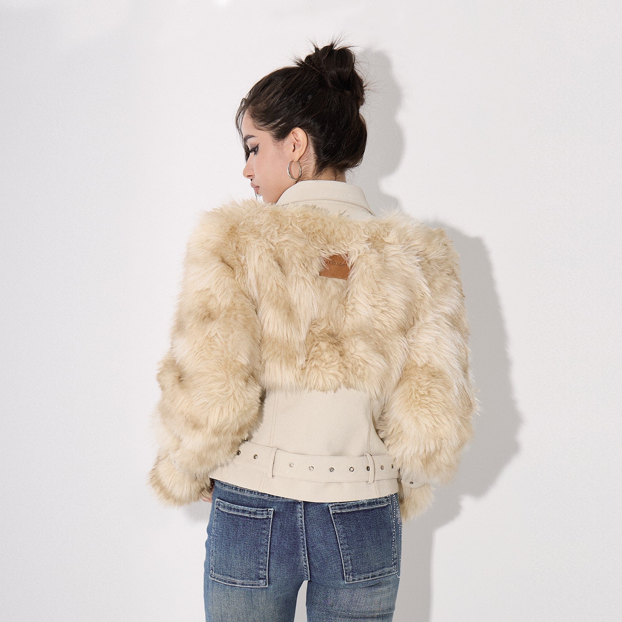 AE30 SAINT Faux Fur Trim PU Moto Jacket