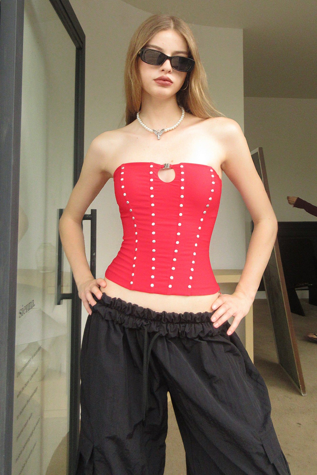 AE30 SAINT Rivets Lace-Up Corset Tube Top