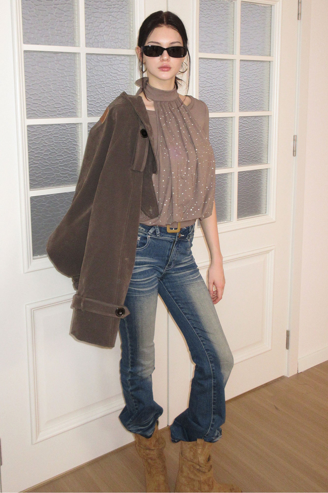 AE30 SAINT Whiskering Wash Slim Flared Jeans