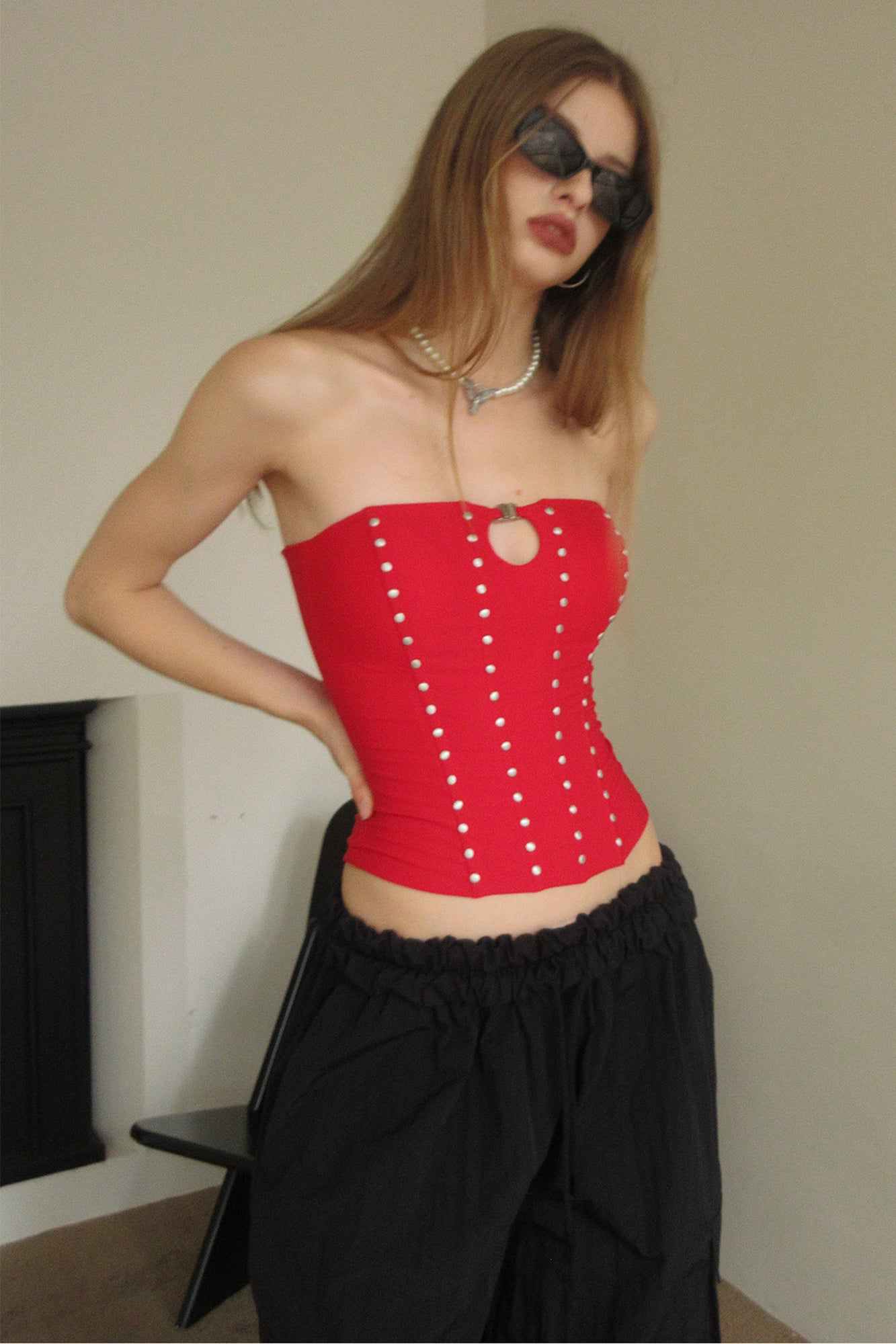 AE30 SAINT Rivets Lace-Up Corset Tube Top
