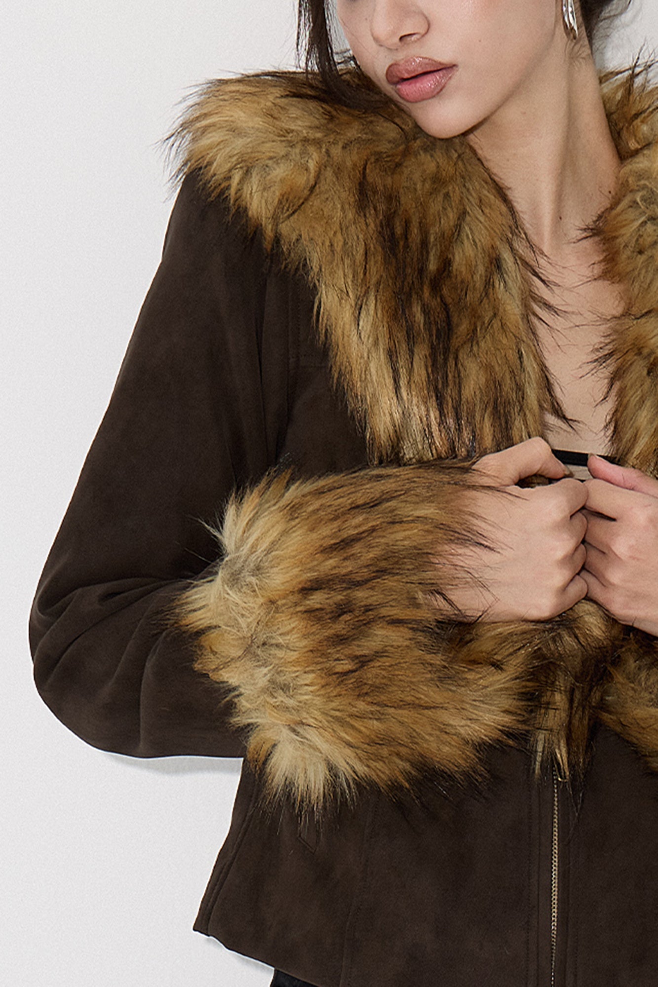 AE30 SAINT Faux Fur Trimmed V-Neck Jacket