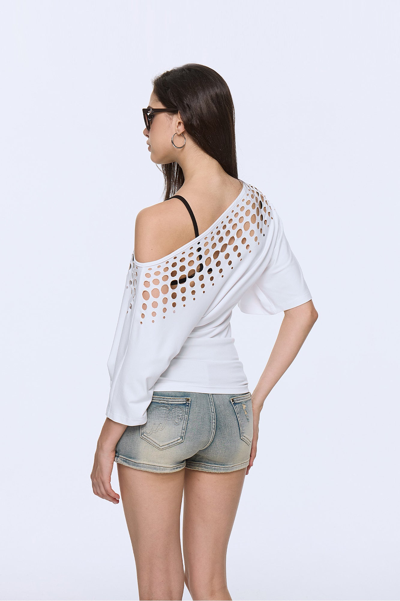 AE30 SAINT Off-Shoulder Cut-Out Dolman T-Shirt