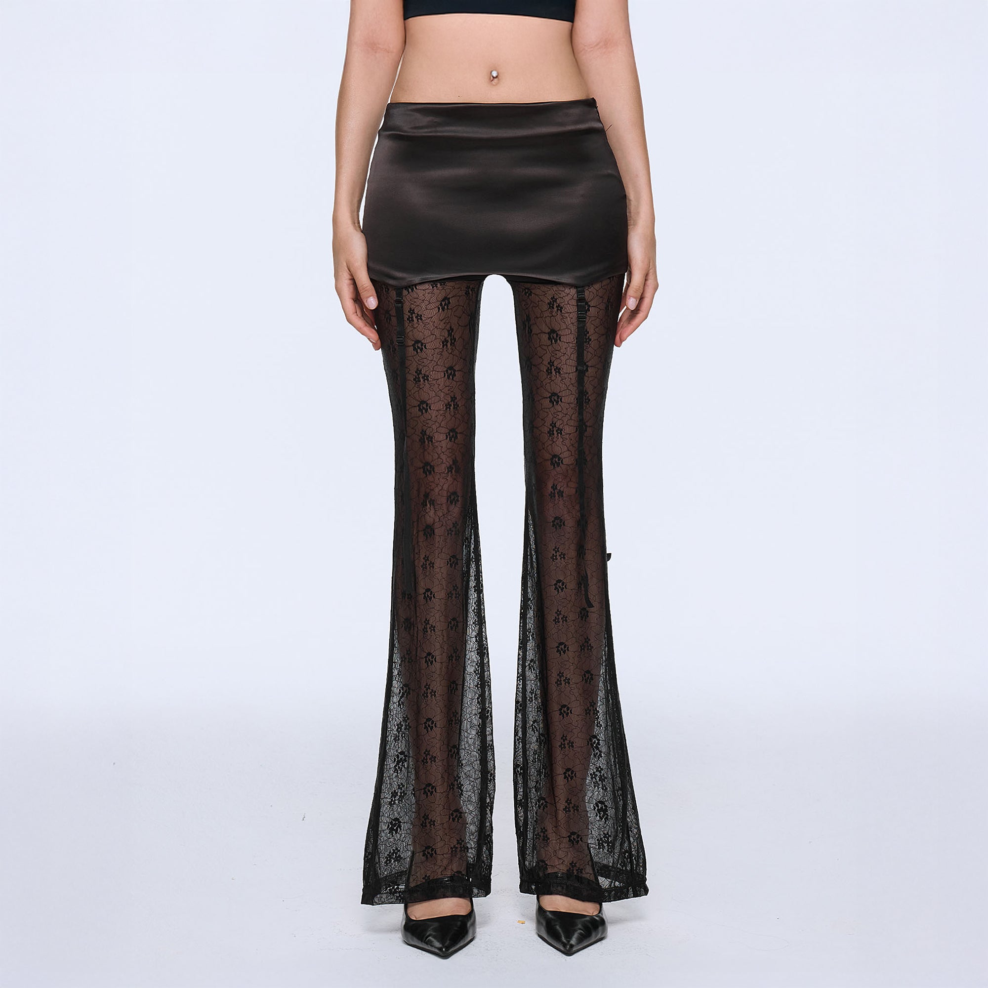 AE30 SAINT Garter Spliced Lace Flared Pants