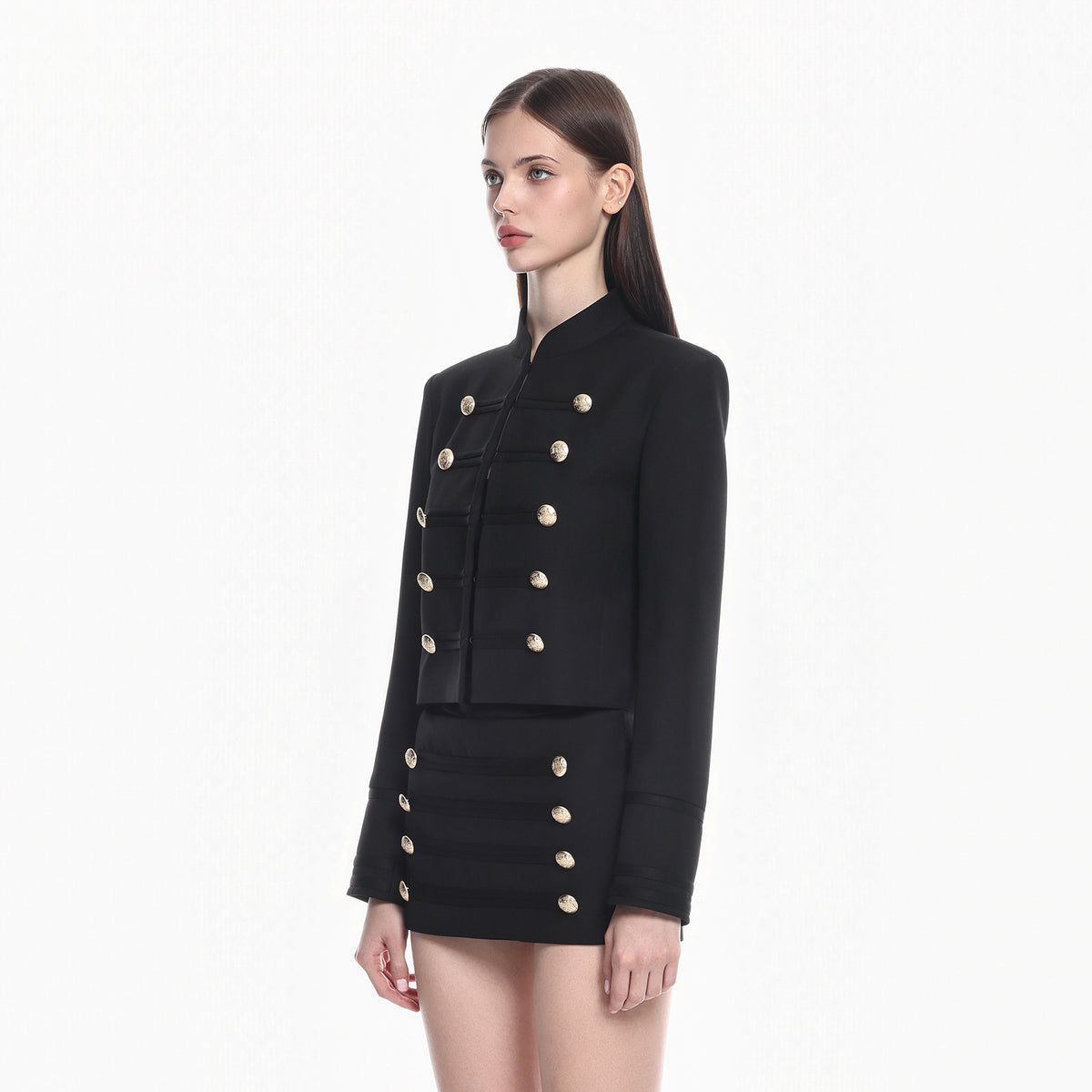 MILLIONLOTUS Retro Stand-Collar Cinched Jacket & Bodycon Skirt Set