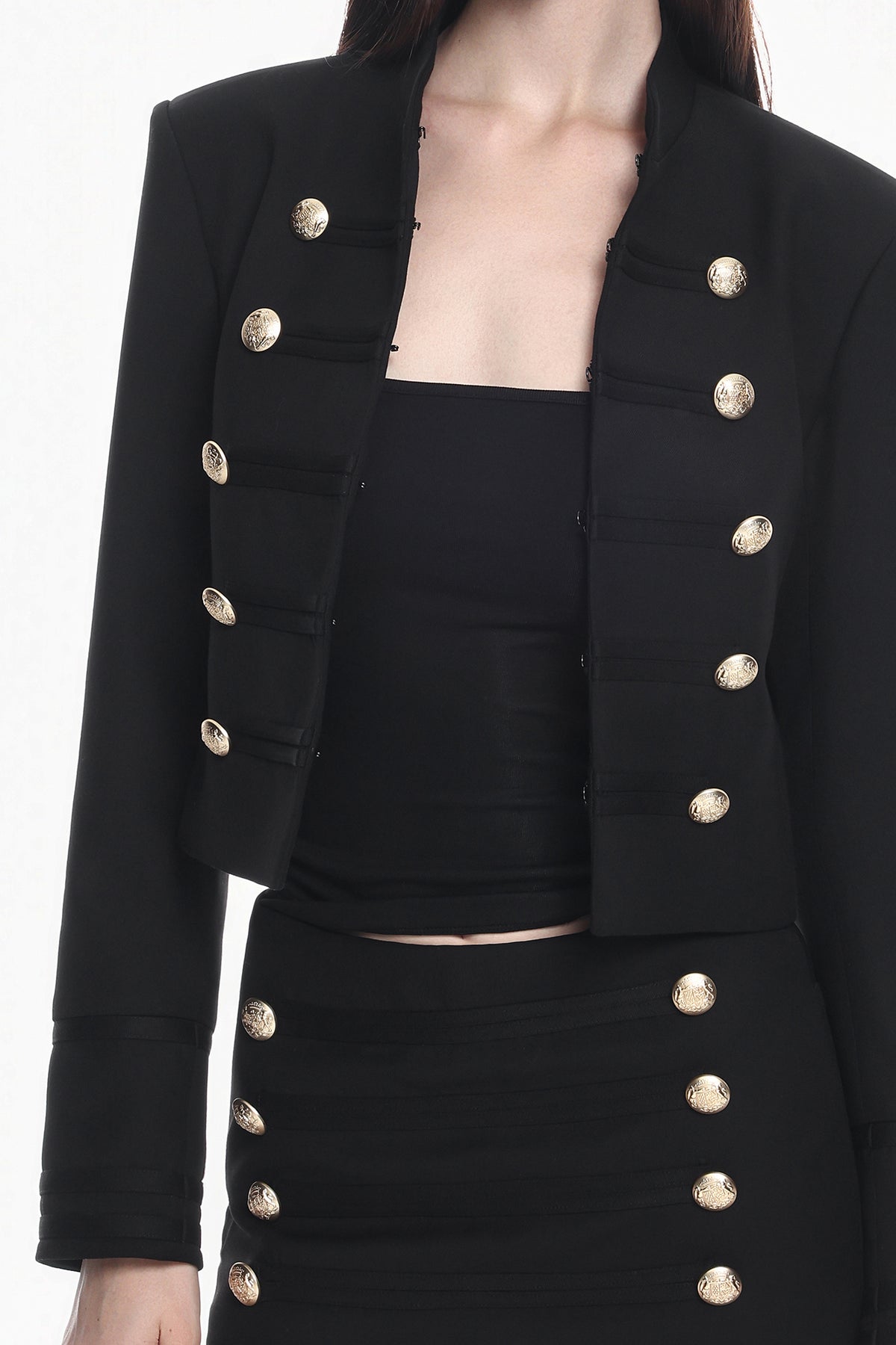 MILLIONLOTUS Retro Stand-Collar Cinched Jacket & Bodycon Skirt Set