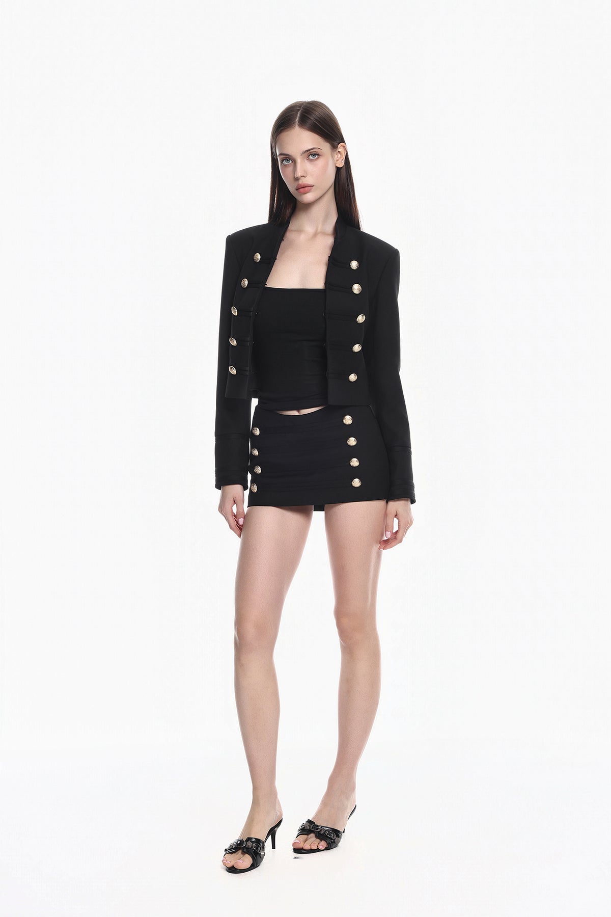 MILLIONLOTUS Retro Stand-Collar Cinched Jacket & Bodycon Skirt Set