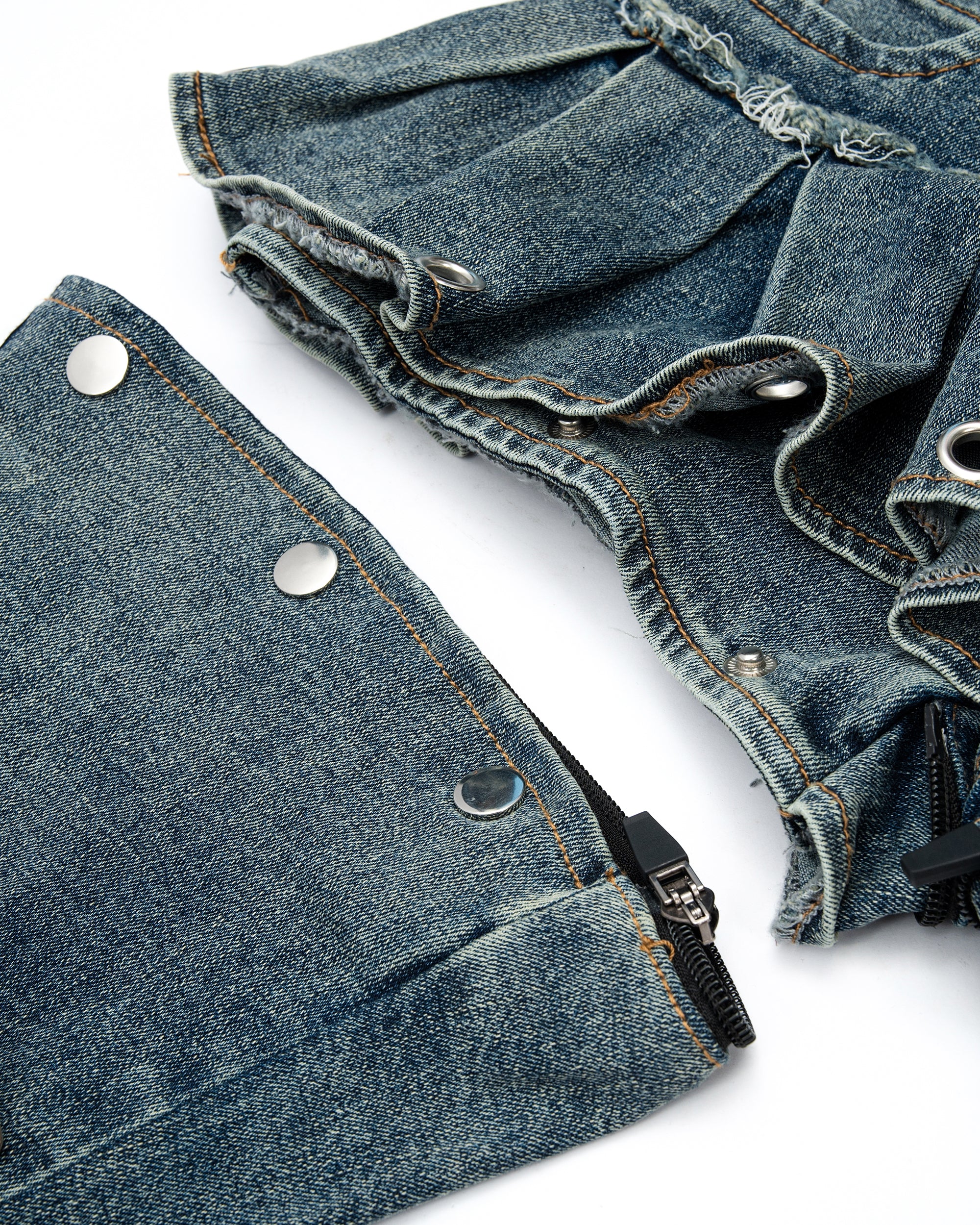 MOGONGSHE Washed Skirt-Layer Detachable Flared Jeans