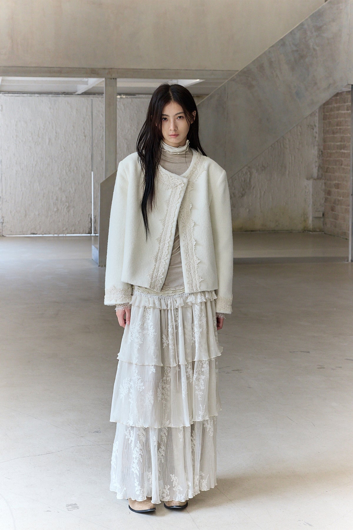 CHANGGUANG YUANZI Lace Embroidered Pleated Layered Maxi Skirt