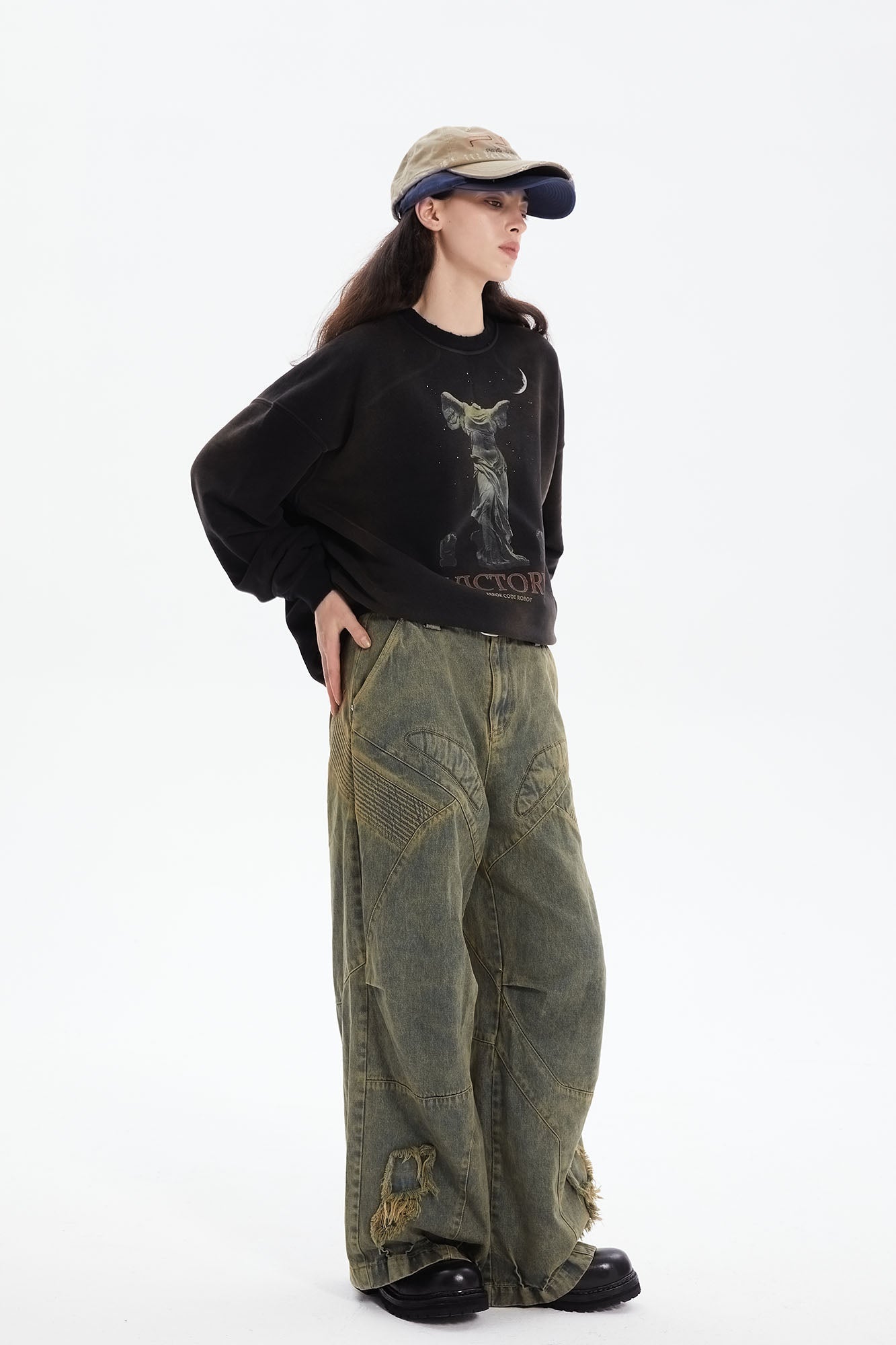 ERROR CODE ROBOT Heavy Wash Paneled Straight-Leg Jeans