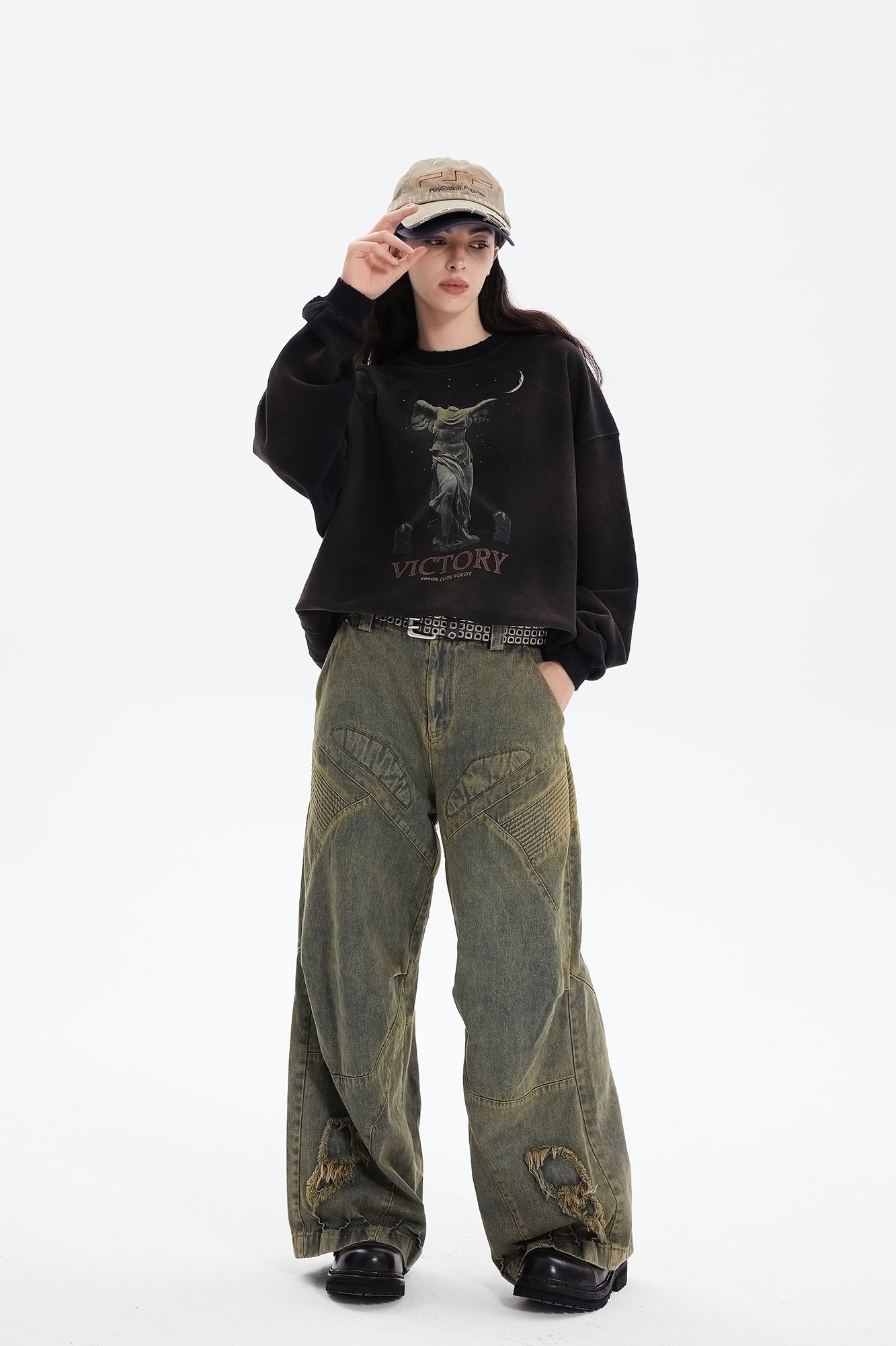 ERROR CODE ROBOT Heavy Wash Paneled Straight-Leg Jeans