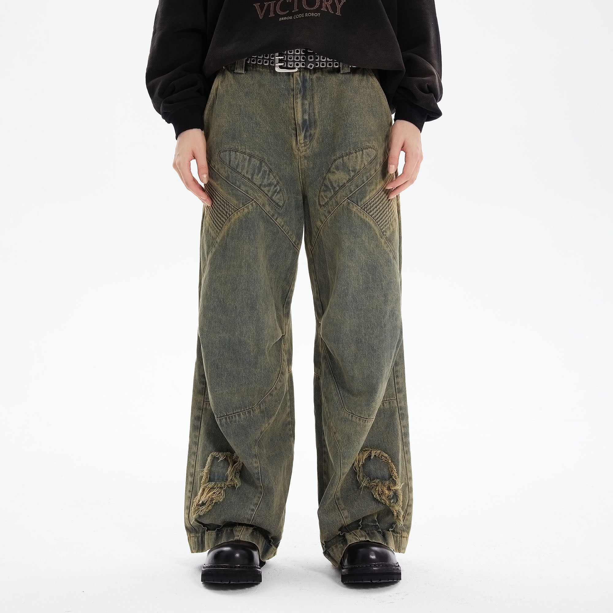 ERROR CODE ROBOT Heavy Wash Paneled Straight-Leg Jeans