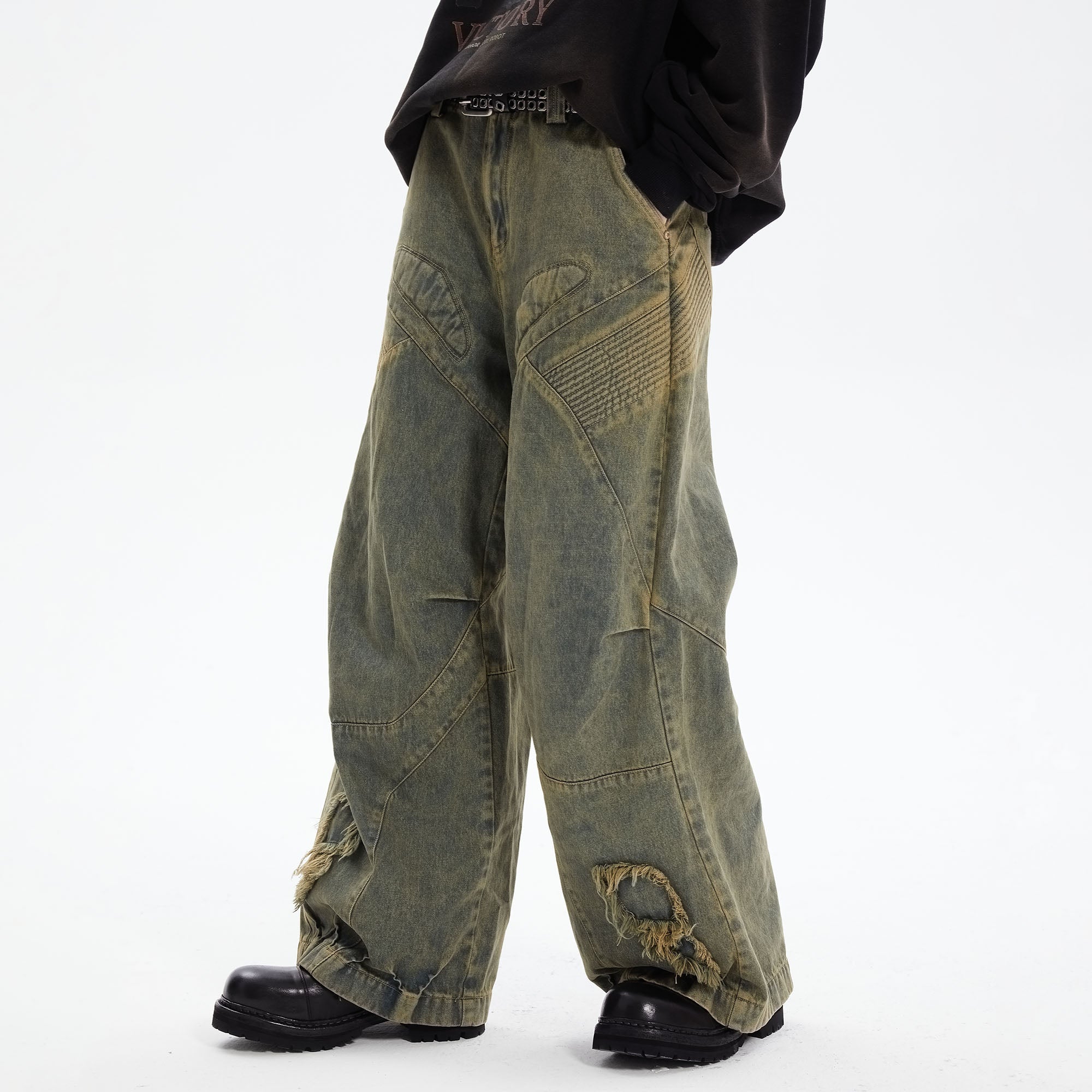 ERROR CODE ROBOT Heavy Wash Paneled Straight-Leg Jeans
