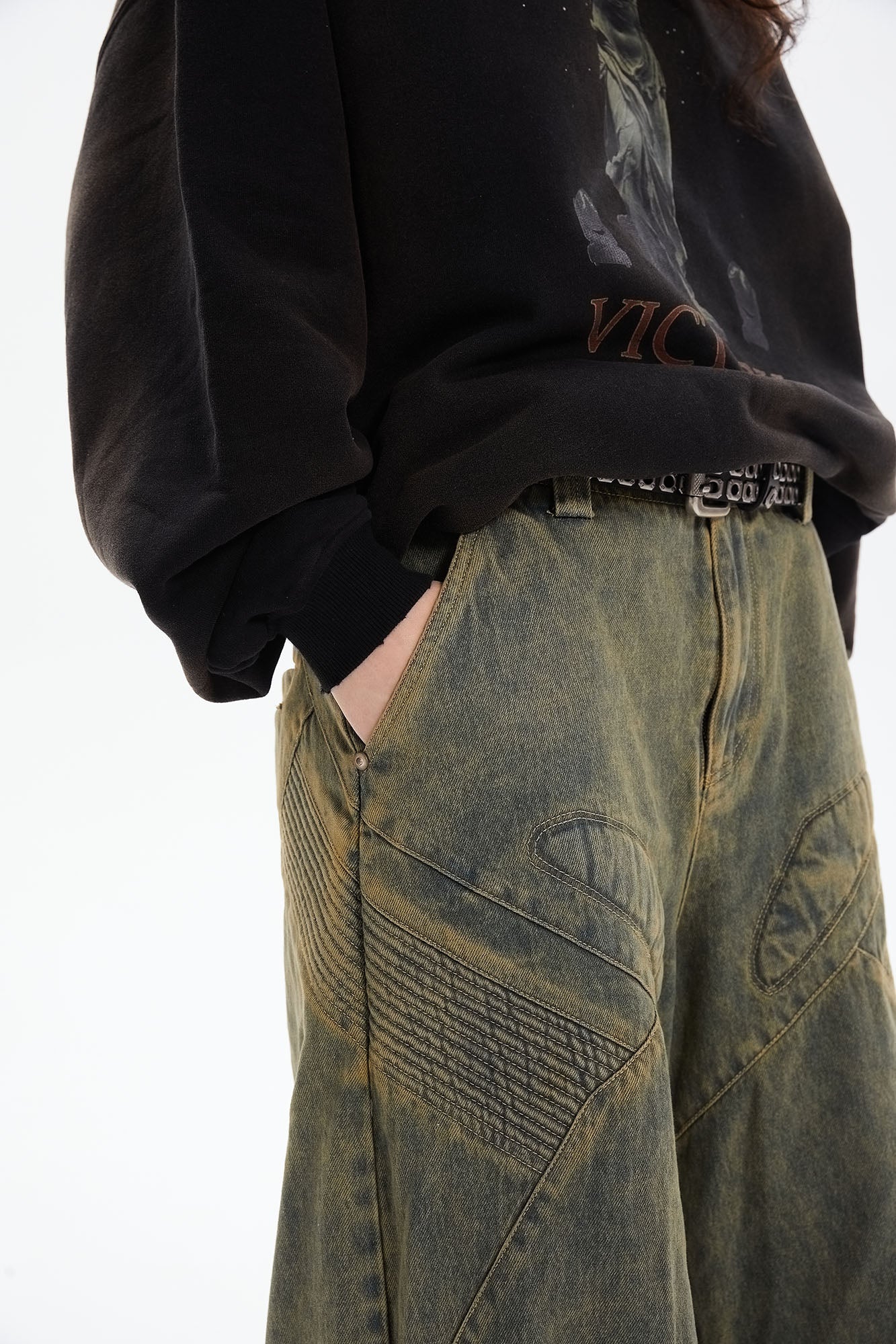 ERROR CODE ROBOT Heavy Wash Paneled Straight-Leg Jeans