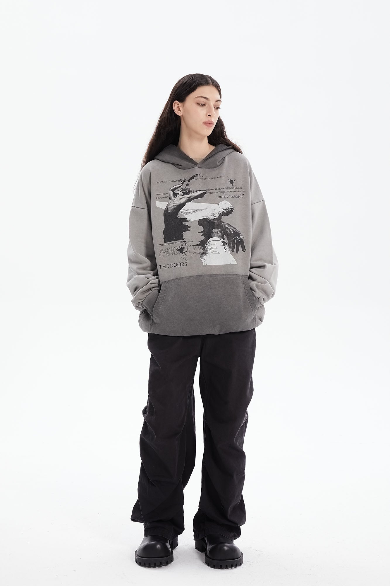 ERROR CODE ROBOT Graphic Faded Oversized Hoodie