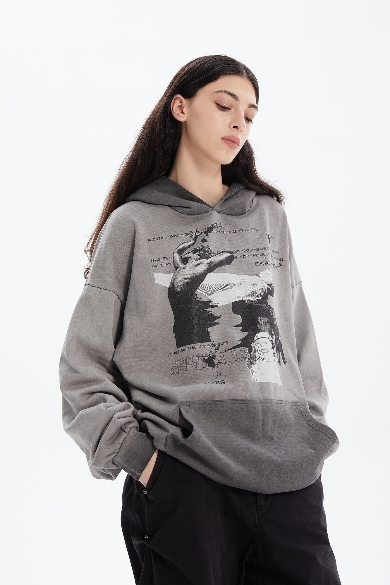 ERROR CODE ROBOT Graphic Faded Oversized Hoodie