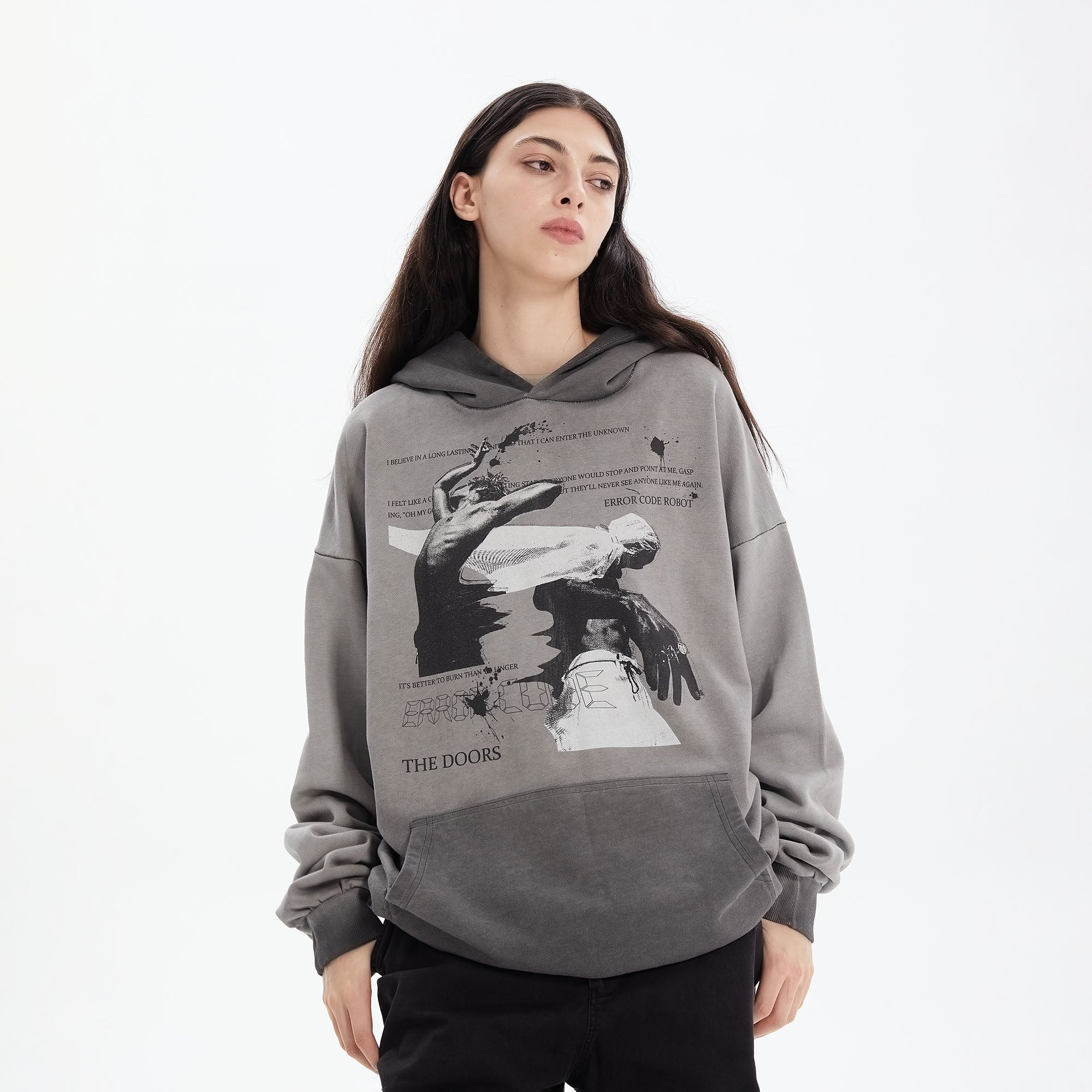 ERROR CODE ROBOT Graphic Faded Oversized Hoodie