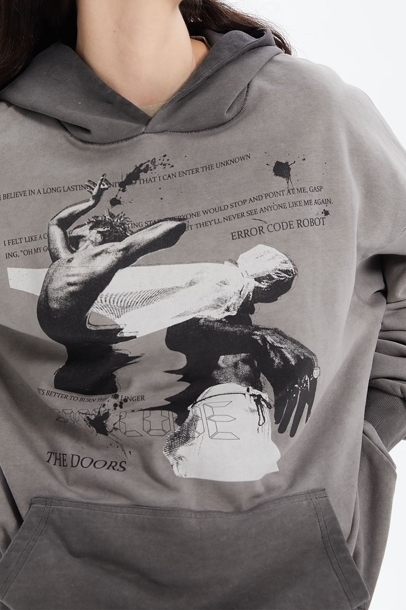 ERROR CODE ROBOT Graphic Faded Oversized Hoodie