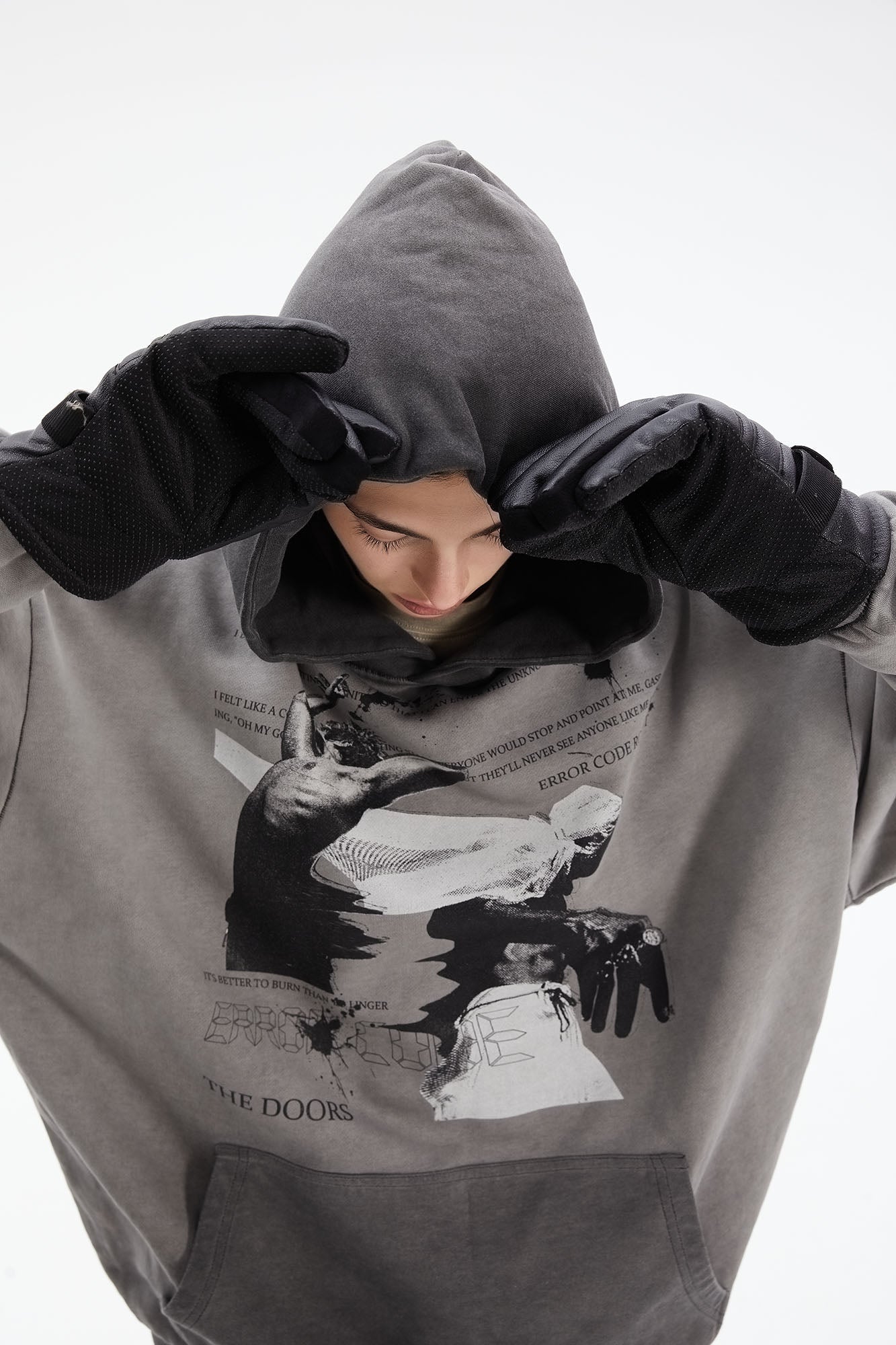 ERROR CODE ROBOT Graphic Faded Oversized Hoodie