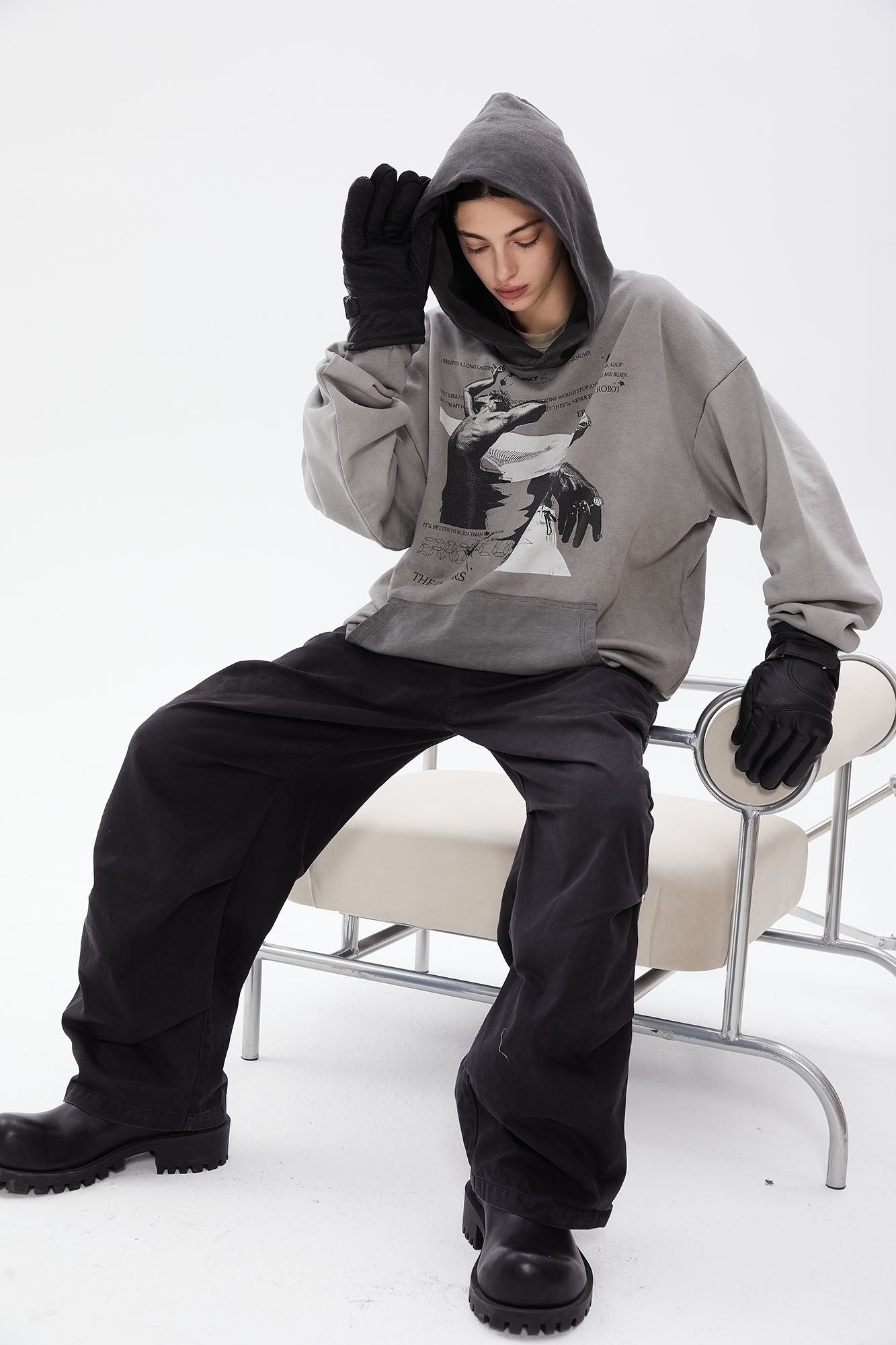 ERROR CODE ROBOT Graphic Faded Oversized Hoodie