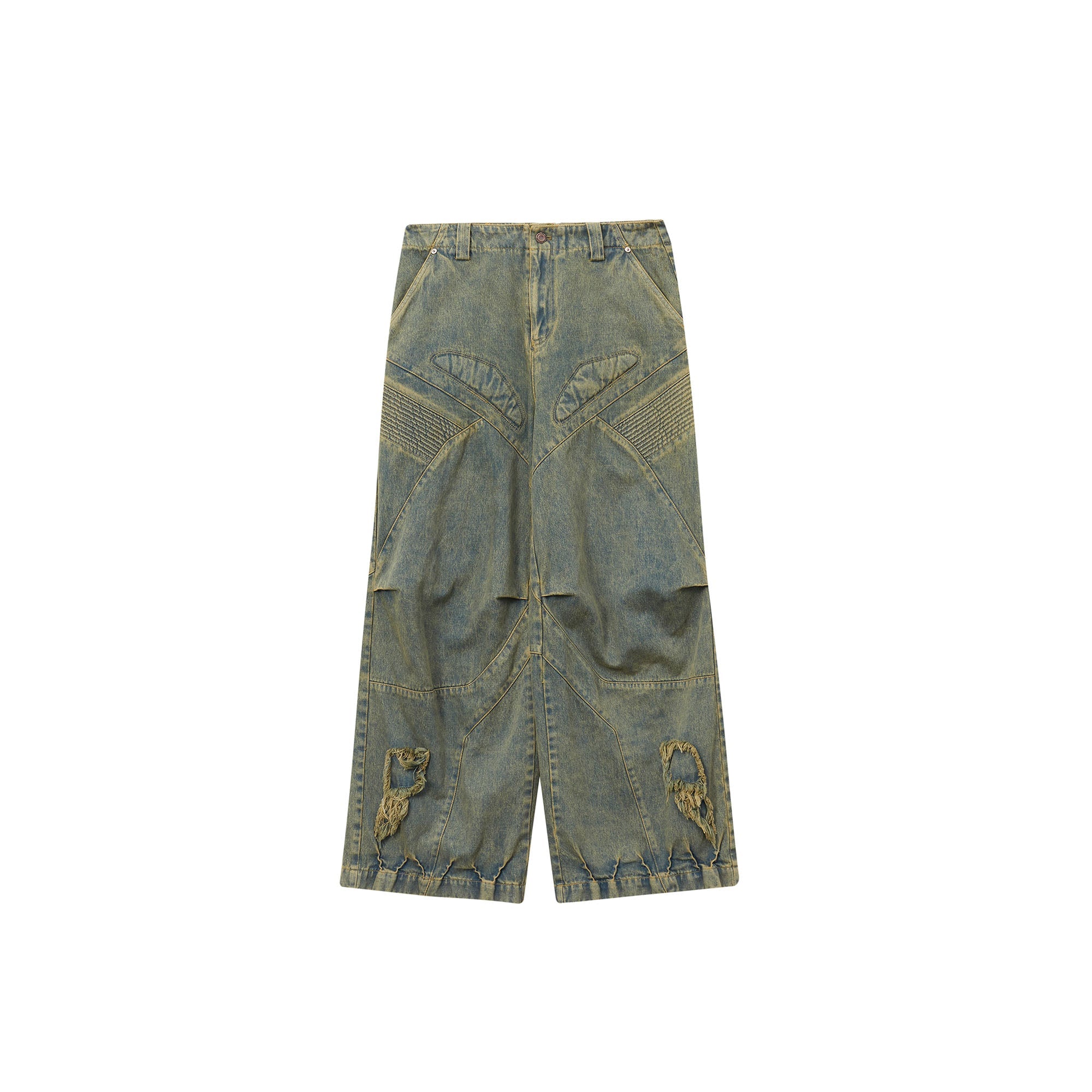 ERROR CODE ROBOT Heavy Wash Paneled Straight-Leg Jeans