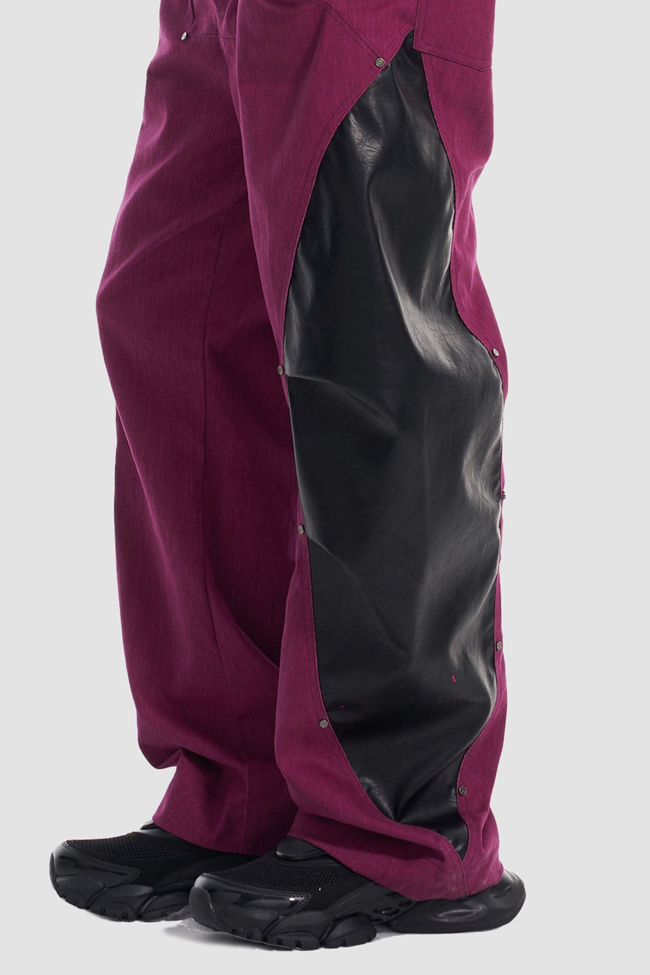 VANN VALRENCE Faux Leather-Paneled Barrel Jeans