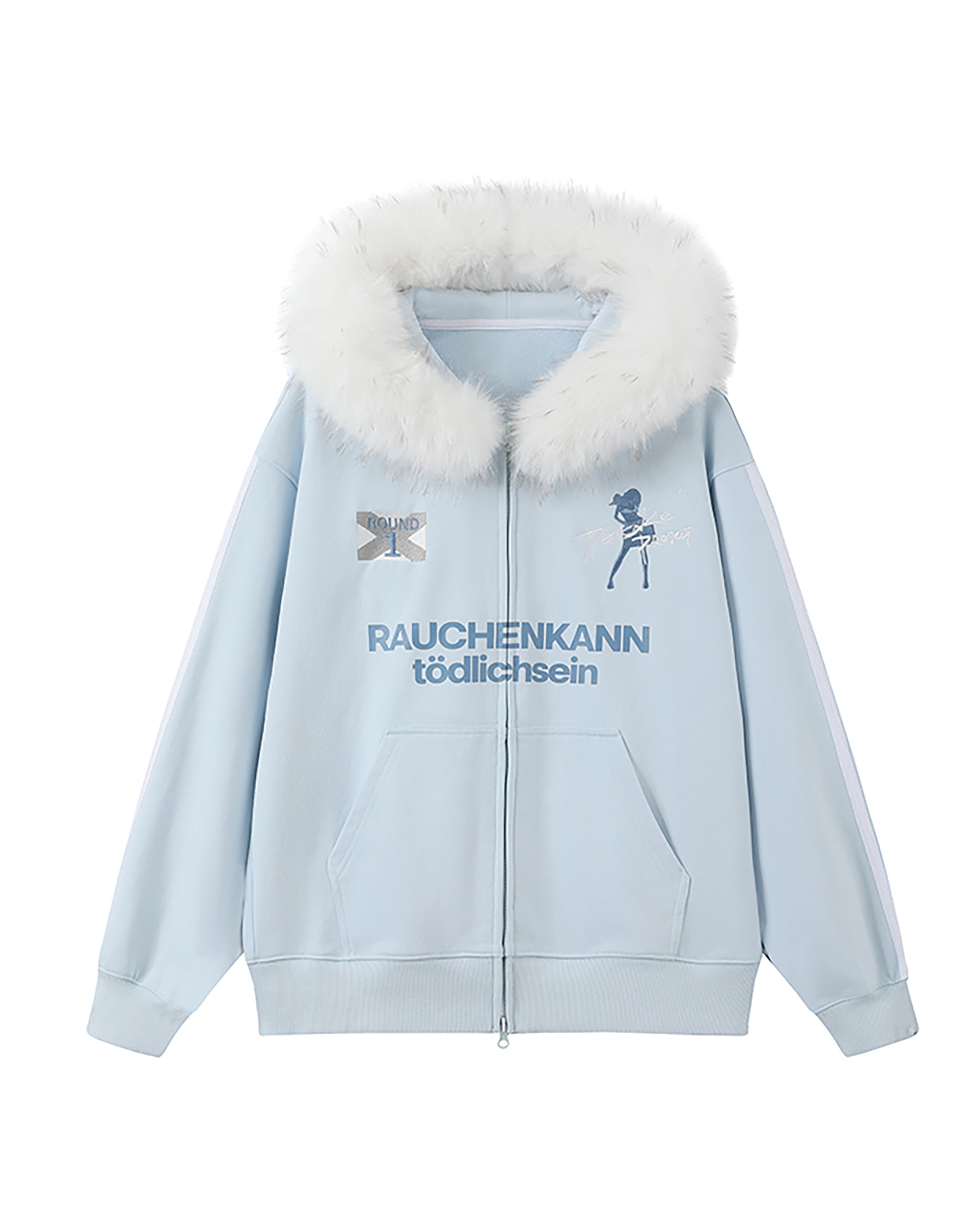 DONSMOKE Classic Faux Fur Hood Zip-Up Hoodie