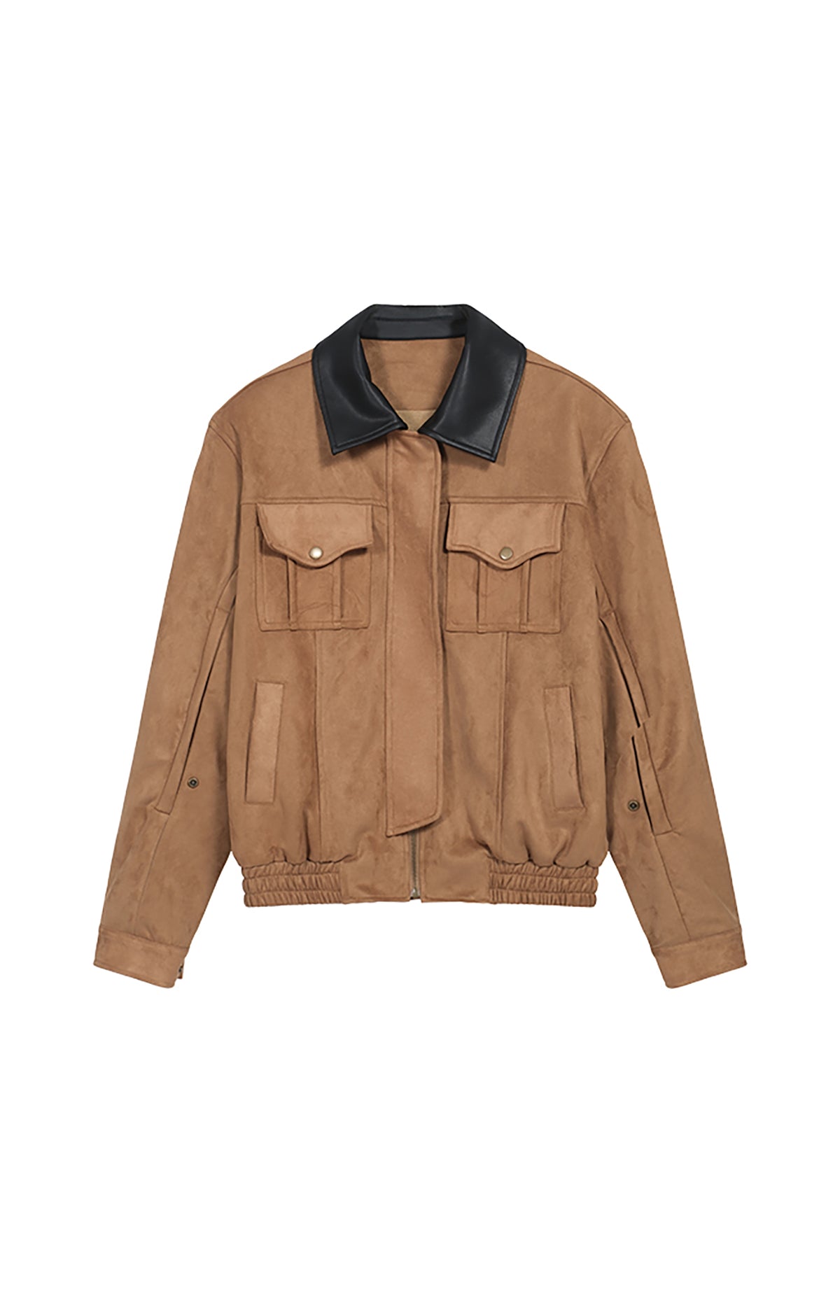 COSTUSTOOT Contrast-Collar Suede Oversized Big-Pocket Jacket