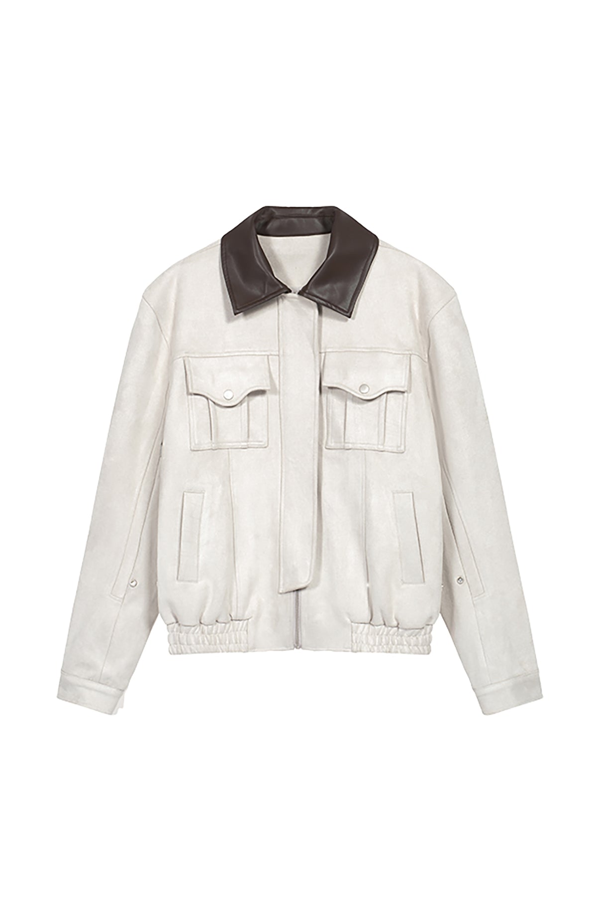 COSTUSTOOT Contrast-Collar Suede Oversized Big-Pocket Jacket