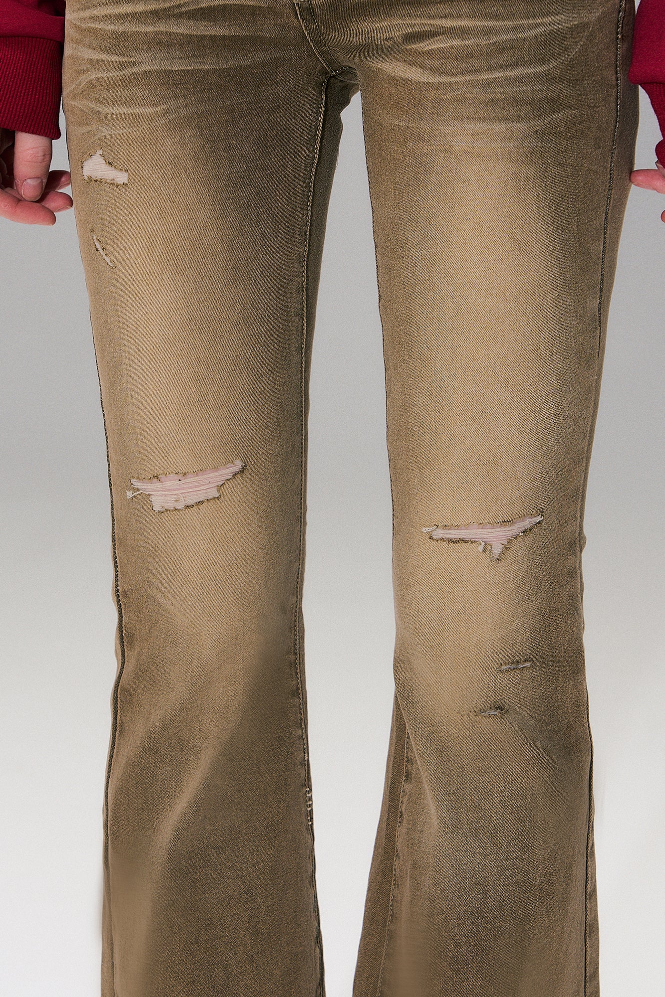 THE NEVERMORE Distressed Wrinkle-Wash Flared Jeans