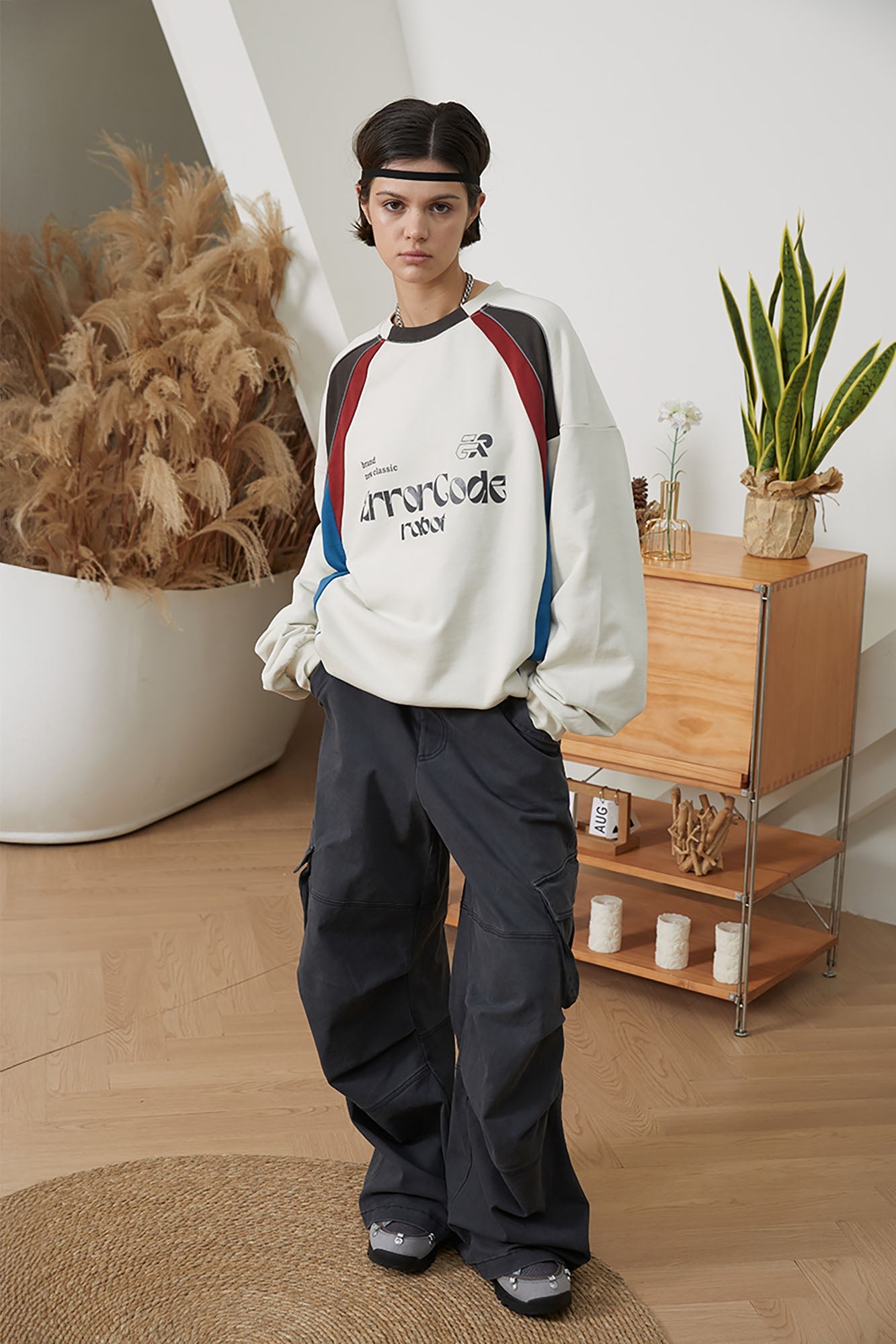ERROR CODE ROBOT Pleated Knee Slant-Pockets Cargo Pants