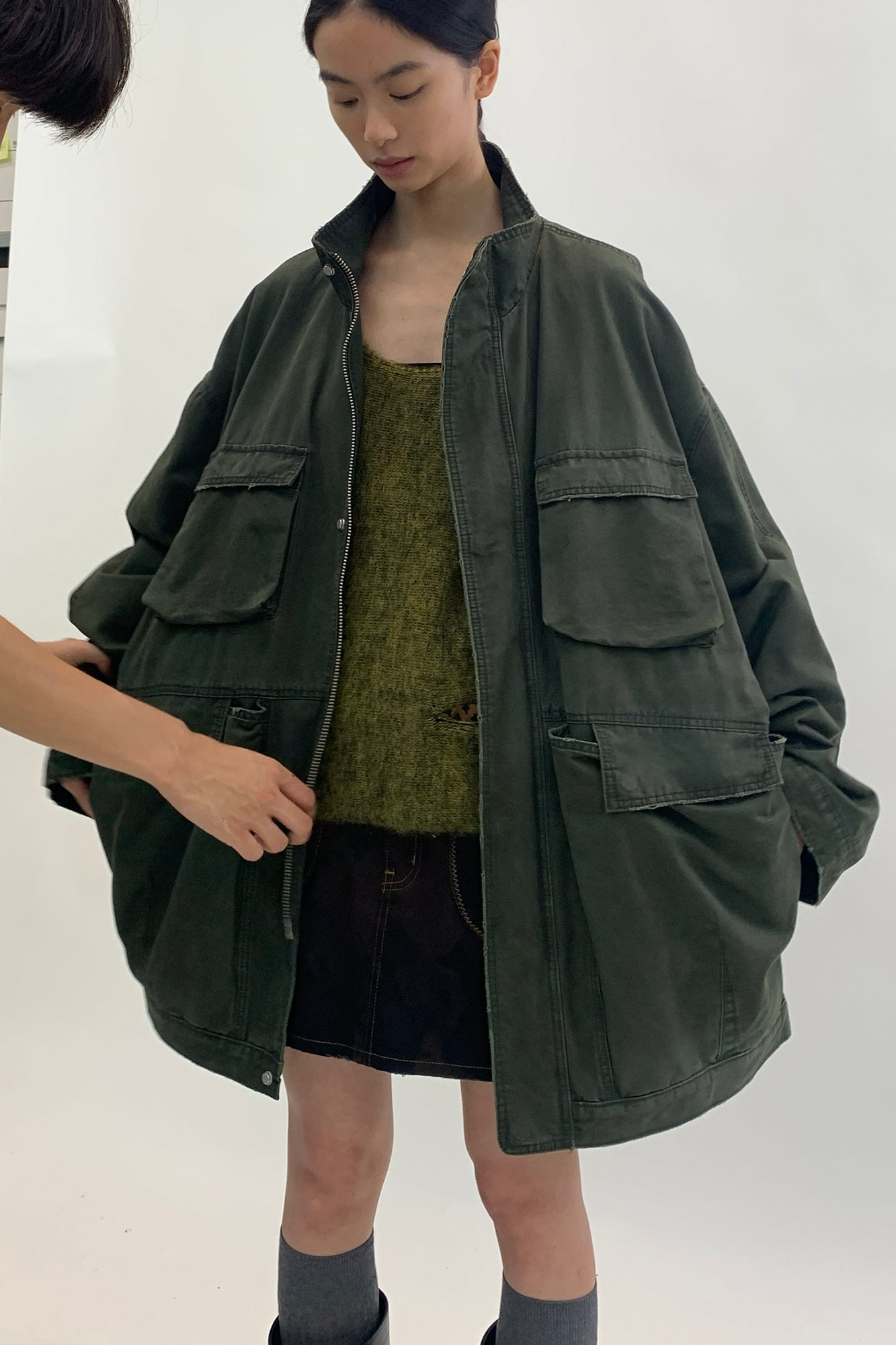 NEVERSEEZ Frayed Multi-Pocket Utility Jacket