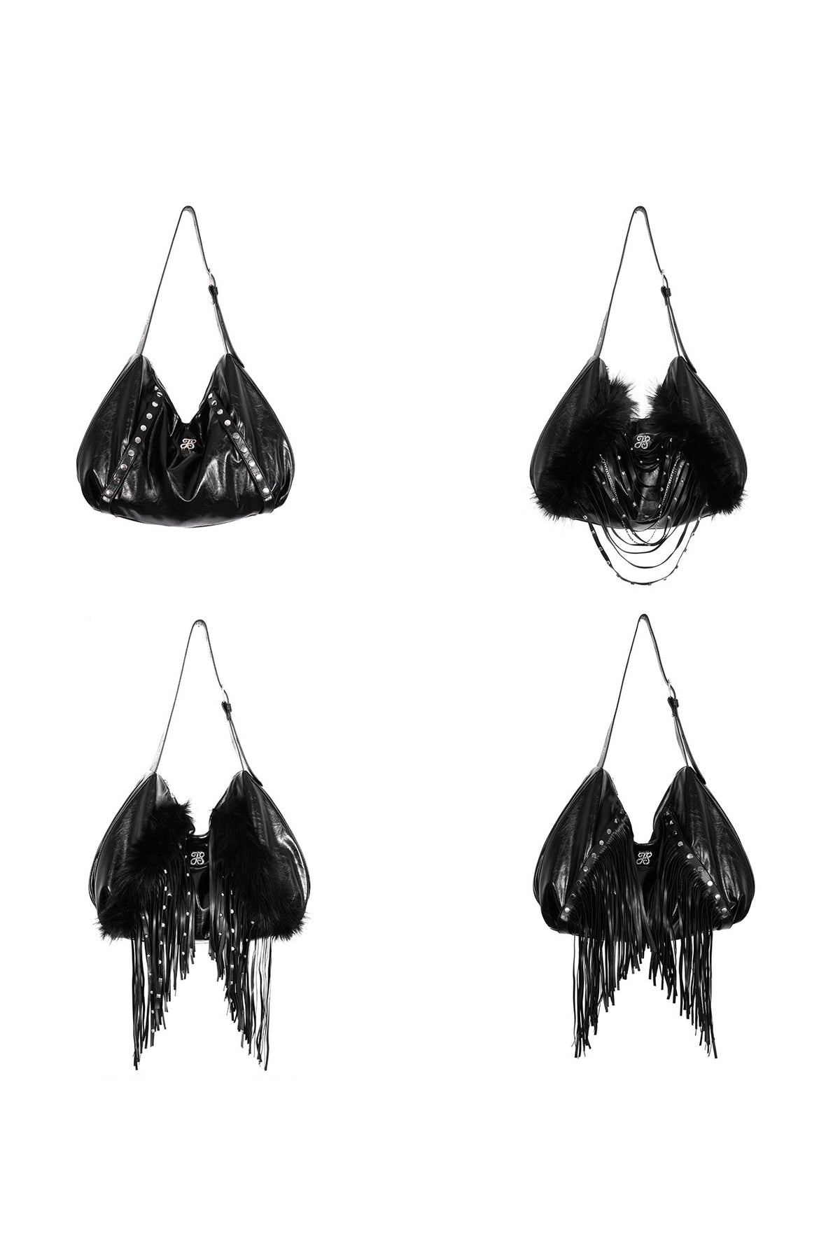 JYOSEI Detachable Studded Fringe Faux Fur Tote Bag