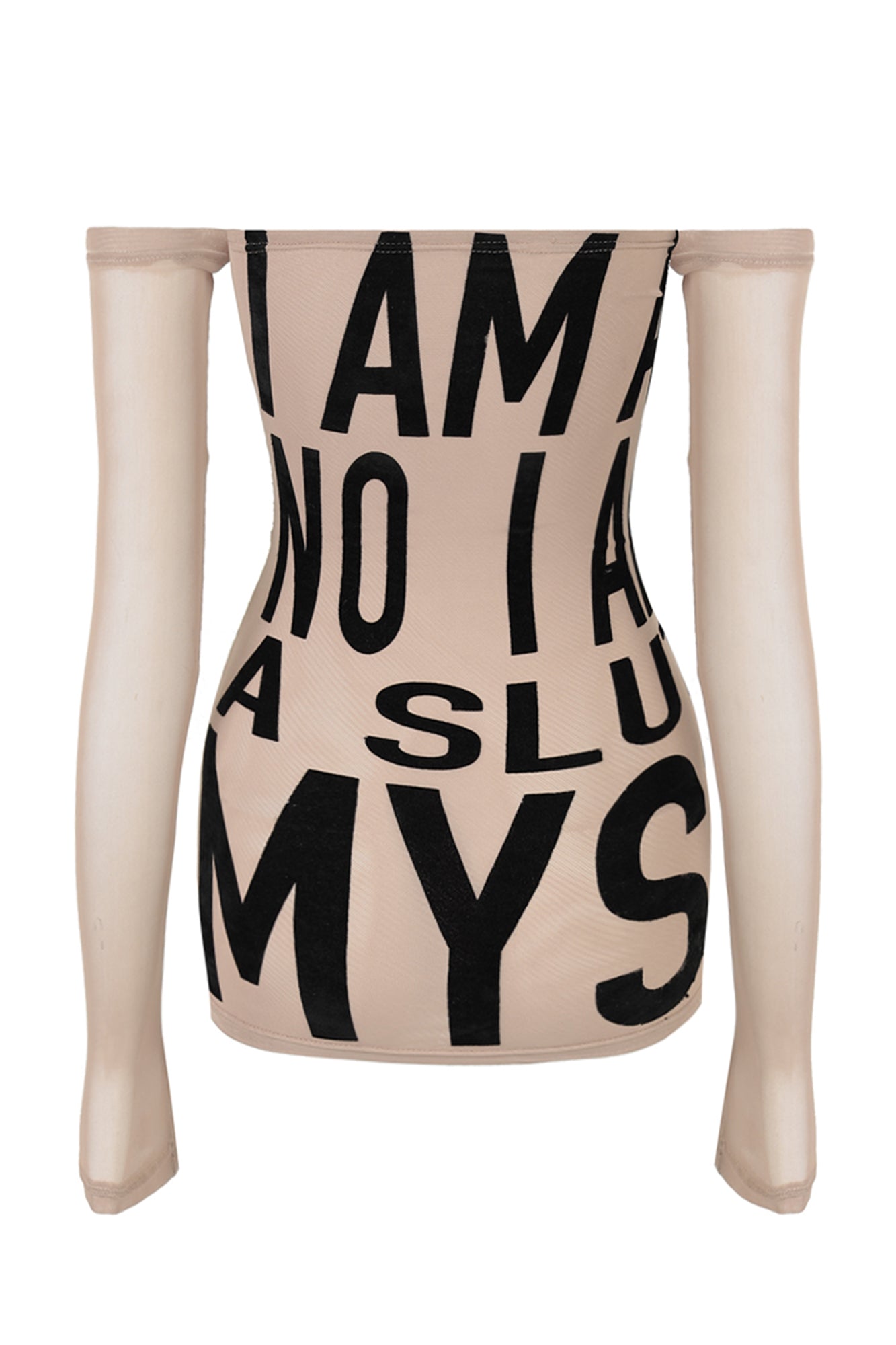 NEVER OFFEND L ANGEL Slogan Full-Print Strapless Mesh-Sleeve Mini Dress