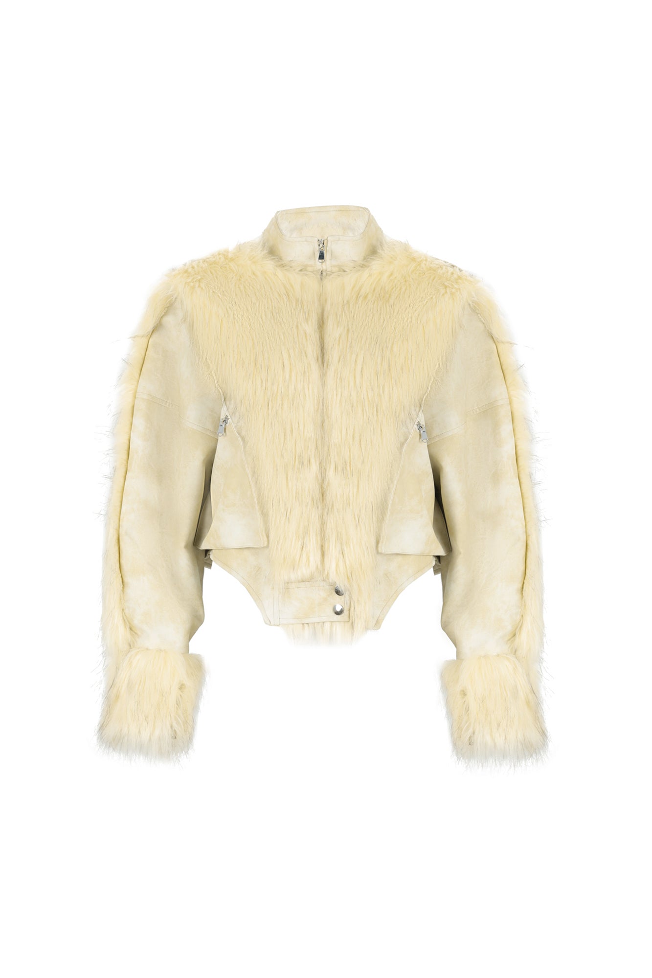 NEVER OFFEND L ANGEL Paneled Faux-Leather & Shag Fur Jacket