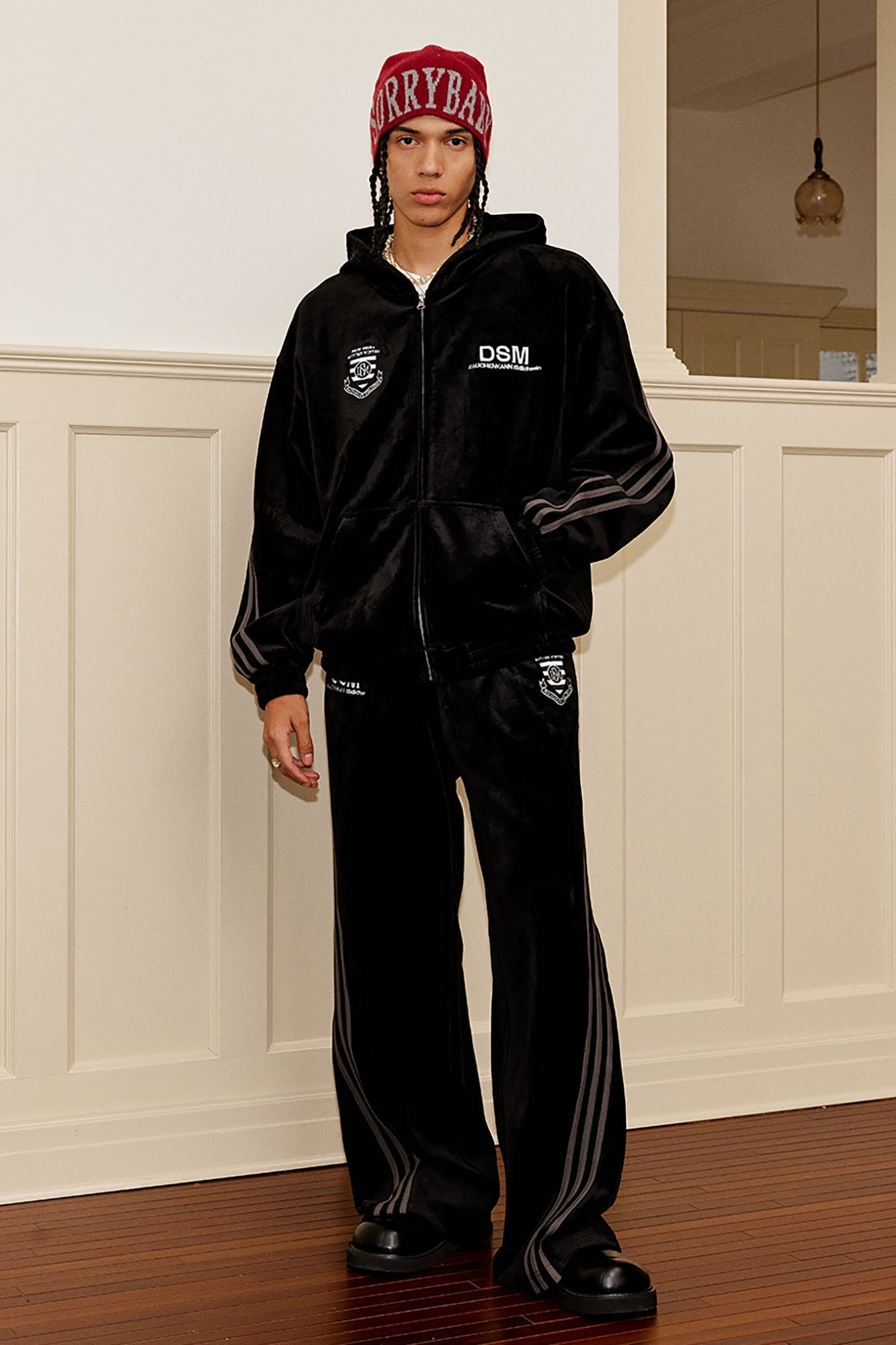 DONSMOKE Spliced Cable-Knit Zip-Up Hoodie