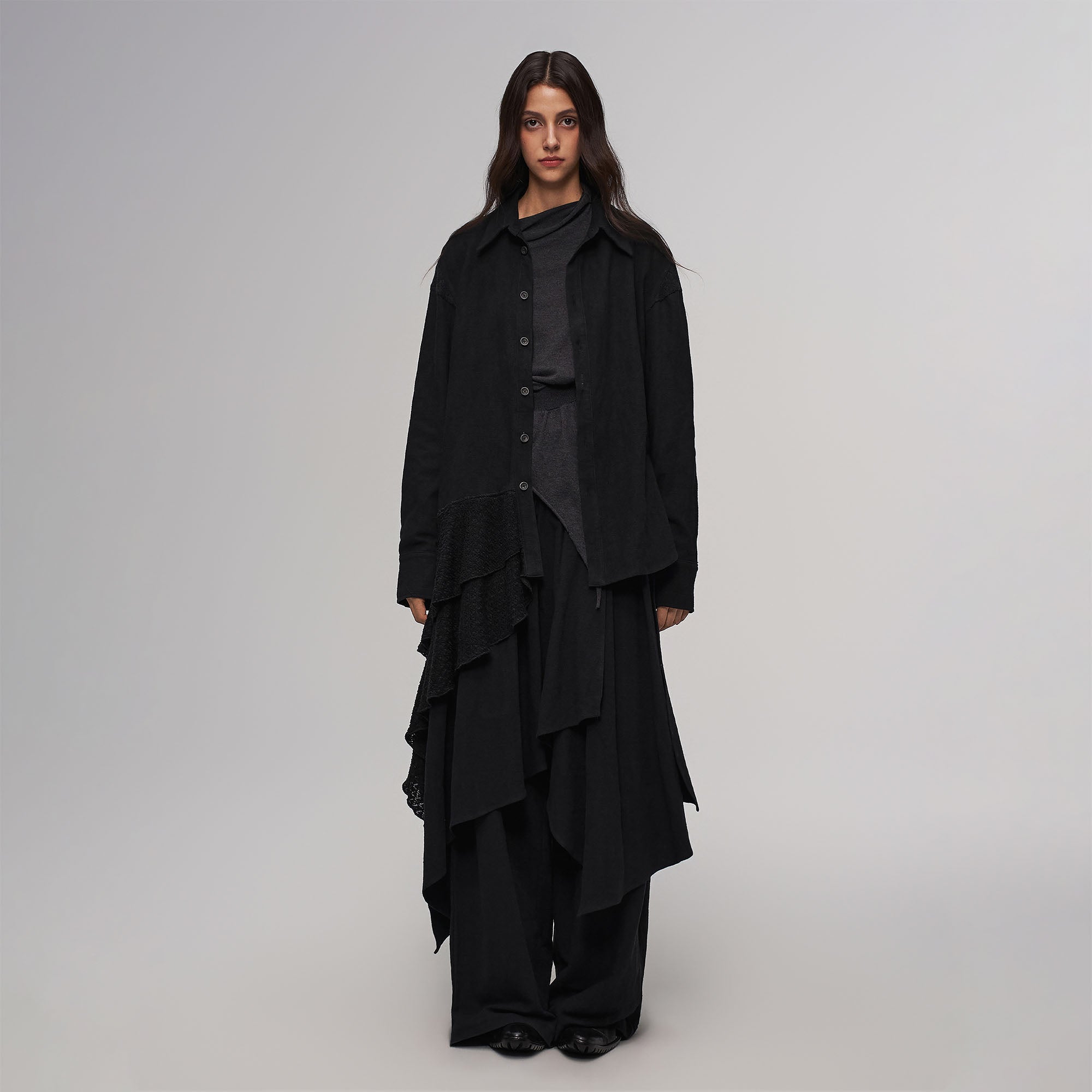 ILNya Nieternite Nifutur Asymmetric Drape Panel Ramie-Blend Shirt