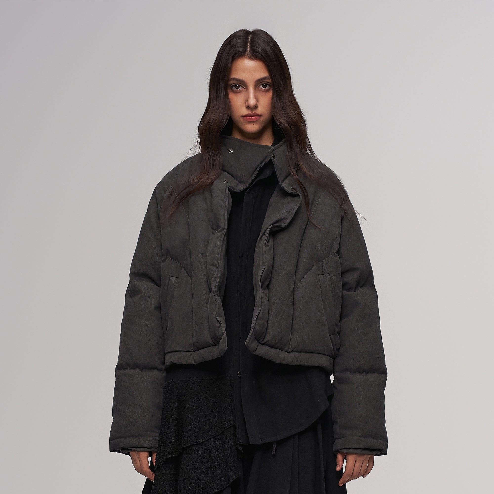 ILNya Nieternite Nifutur Asymmetrical Collar Cocoon Cropped Down Jacket