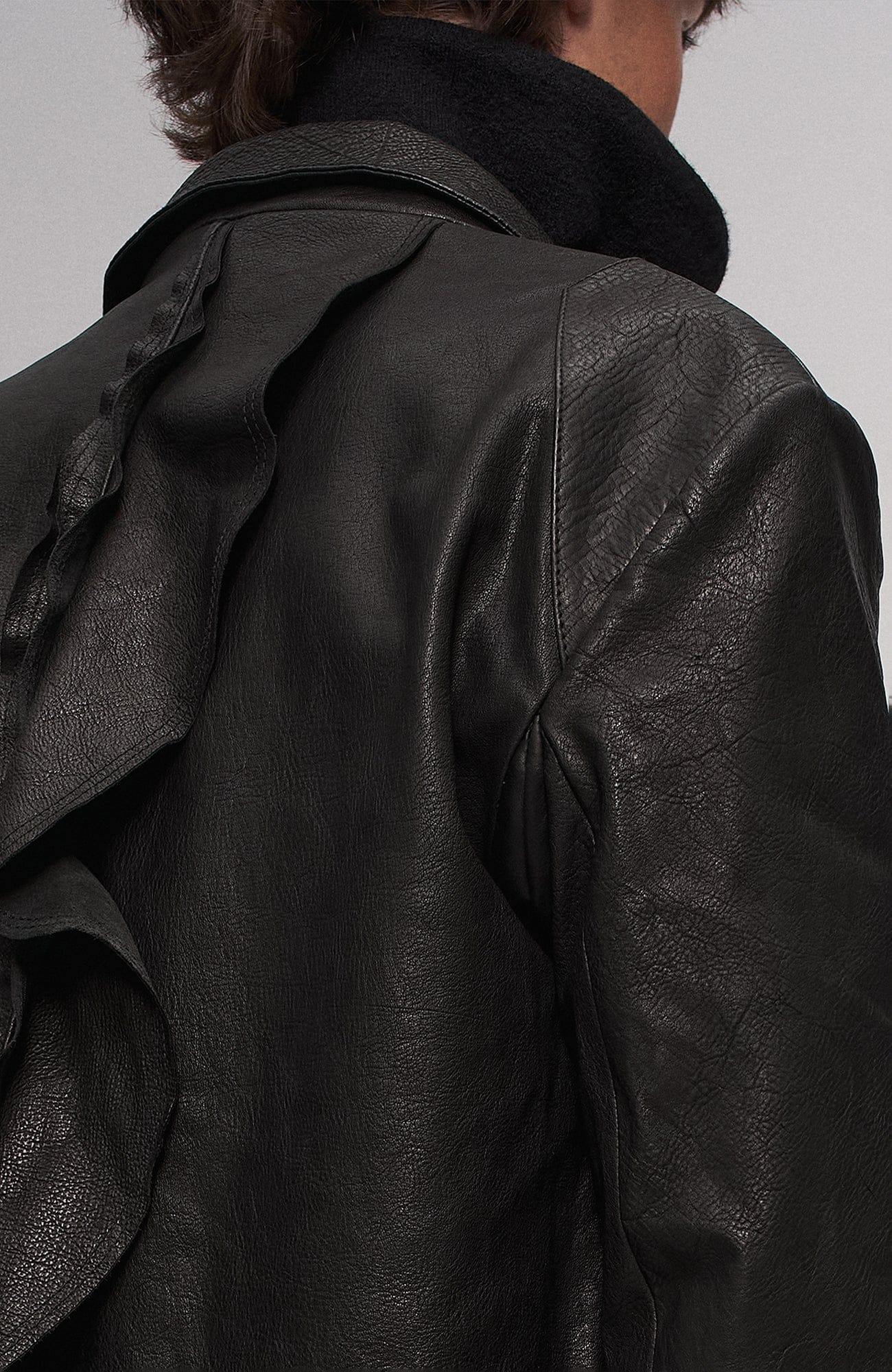 ILNya Nieternite Nifutur Asymmetric Ruffled Leather Biker Jacket