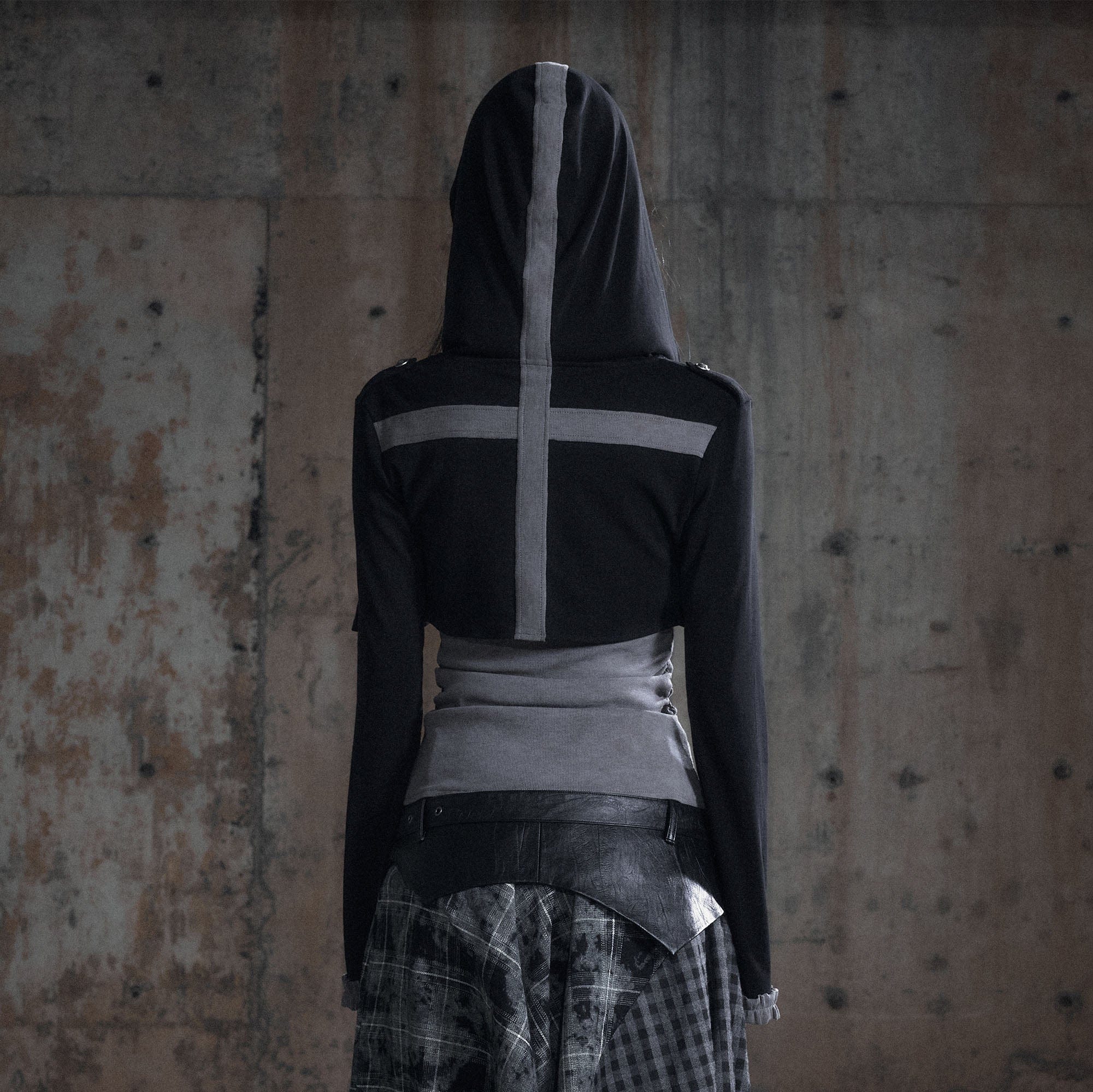 CESTNOUS Layered Hooded Ruched Cinched Waist Top