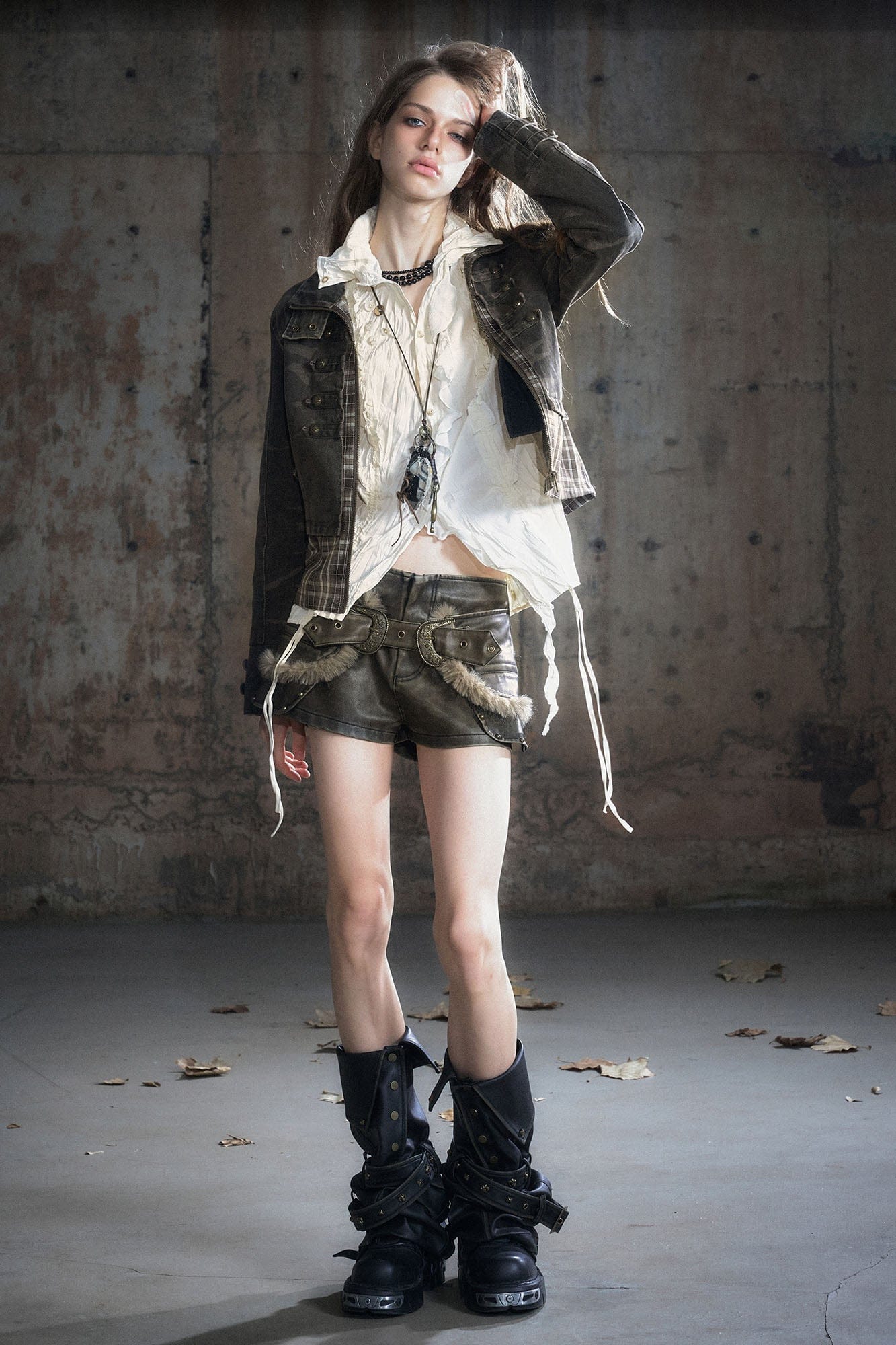 CESTNOUS Ruched Ruffle Spliced Shirt