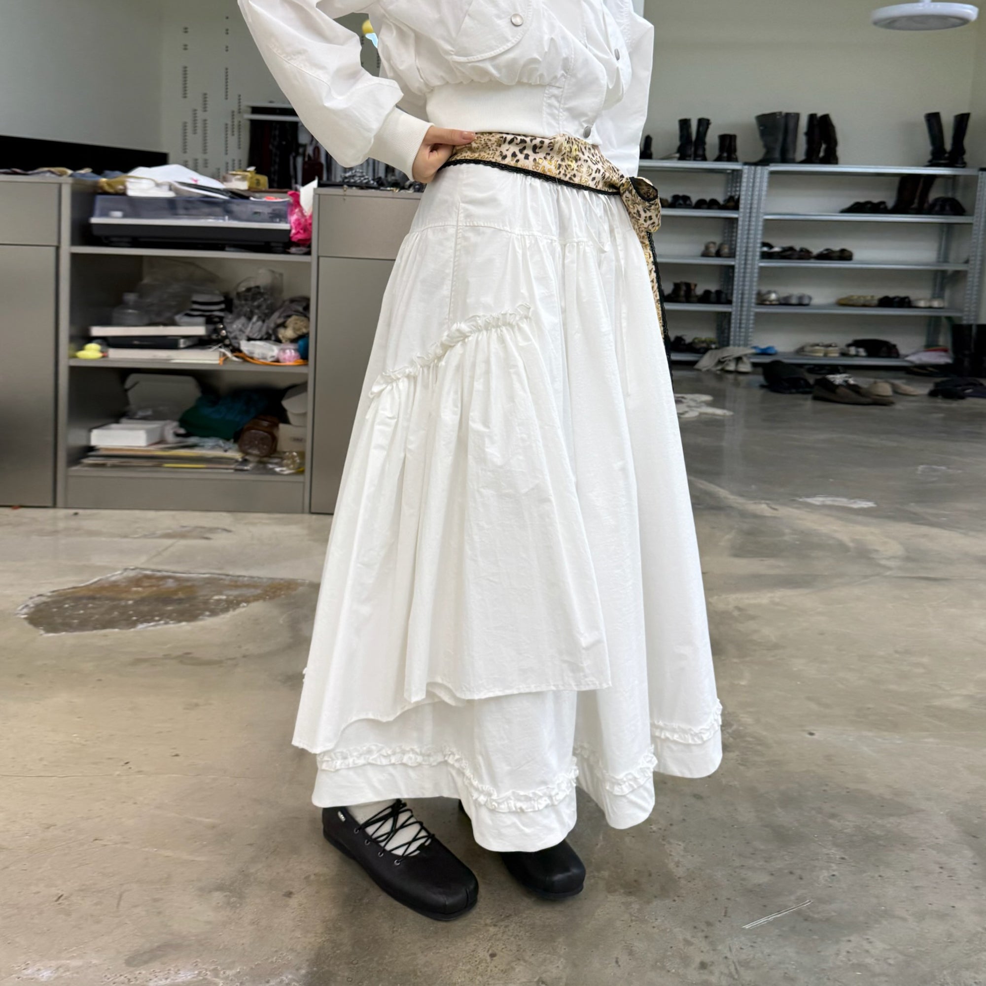 NEVERSEEZ Ruffle-Hem Layered Drawstring Bubble Skirt