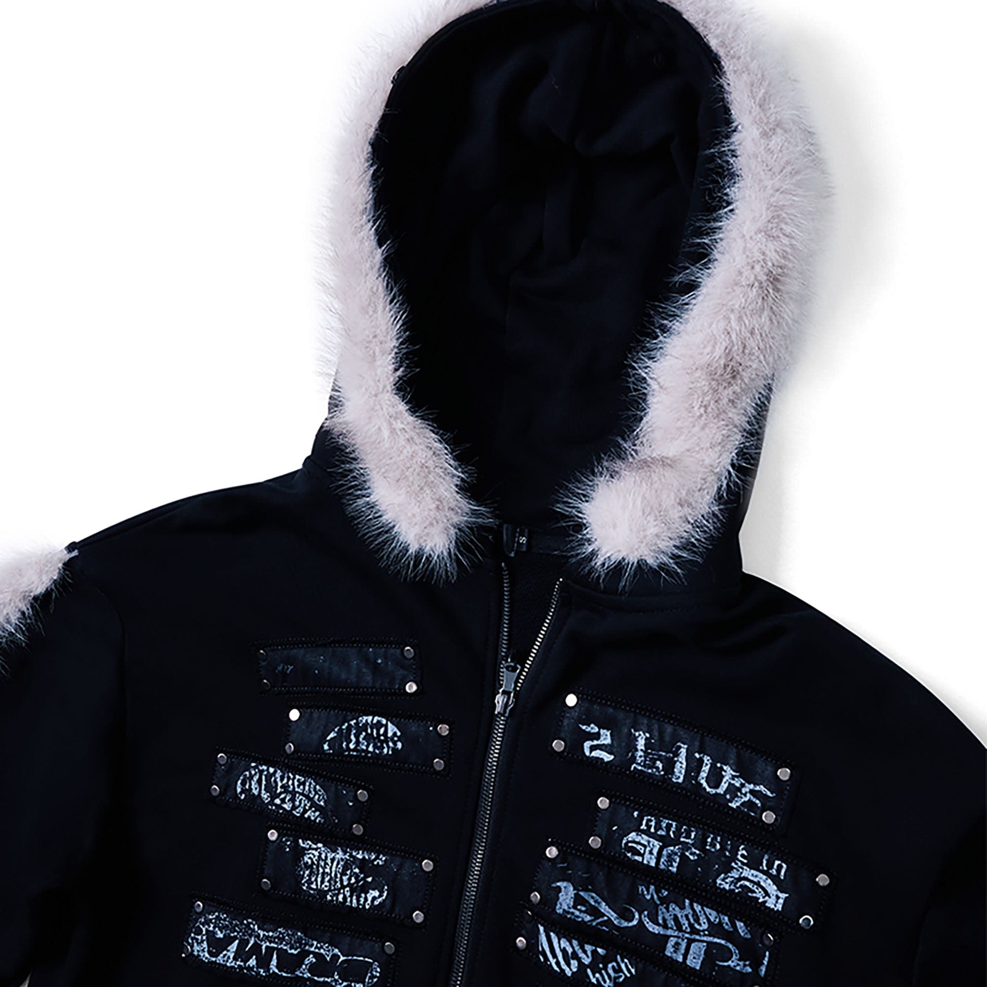 RECOVER ZONE Faux Fur Trim Graphic Zip-Up Hoodie, premium urban and streetwear designers apparel on PROJECTISR.com, RECOVER ZONE