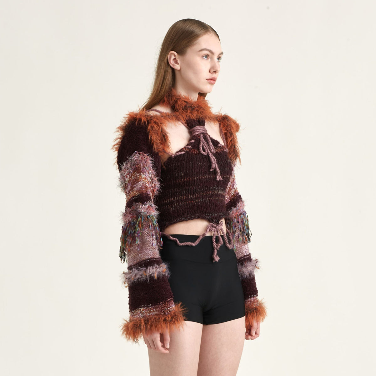 JUEJUEWORKS Fuzzy Trim Sleeve Shrug